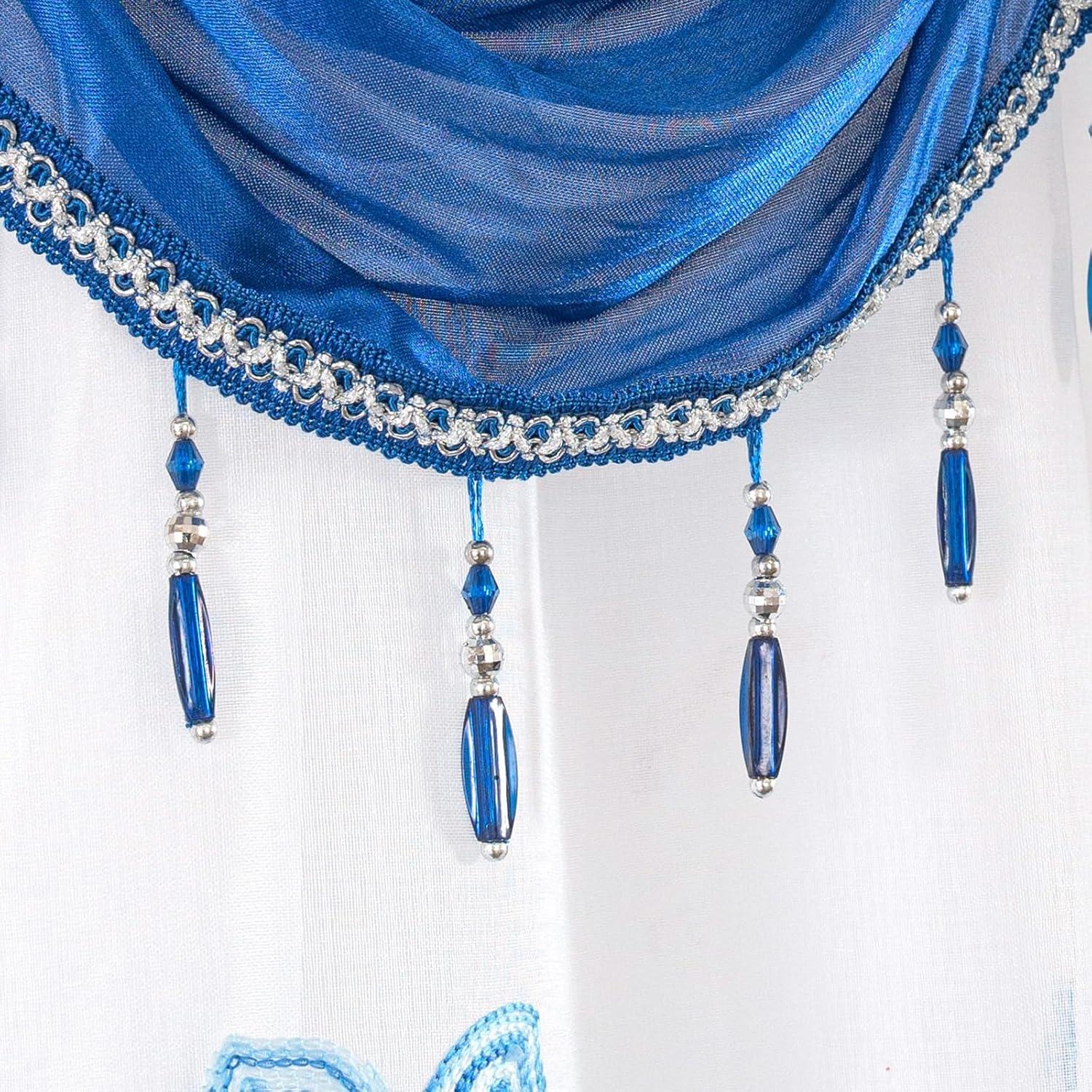 Red Barrel Studio® Embroidery Sheer Curtain 2 Panels Set Luxury Window Curtain Attached Valance With Satin Backing And 2 Tie Backs