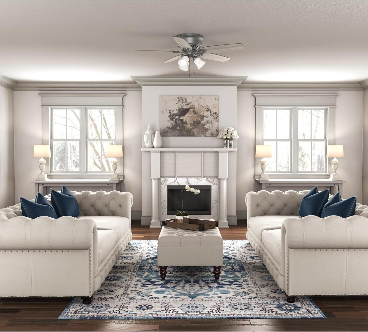 Builder Low Profile 52" 5 - Blade Flush Mount Ceiling Fan with Lights and Pull Chains