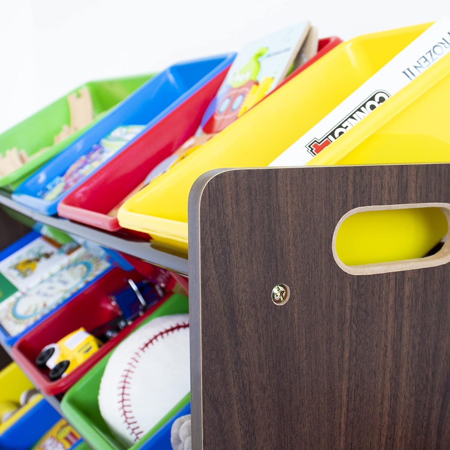 Discover Supersized Kids' Toy Storage Bin Organizer Dark Wood - Humble Crew: MDF Shelves, Anti-Tip, 17 Pieces