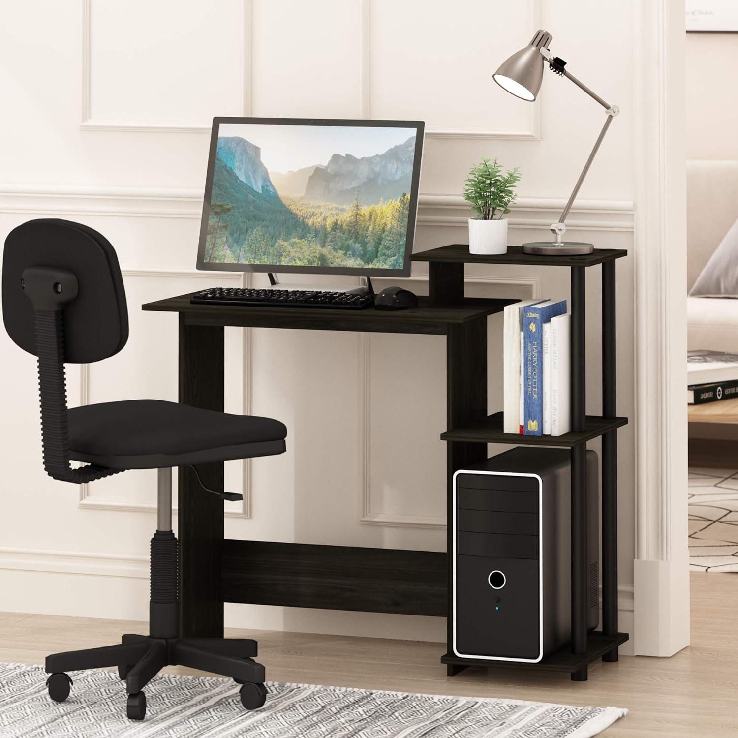 Espresso Black Compact Home Office Computer Desk with Shelves