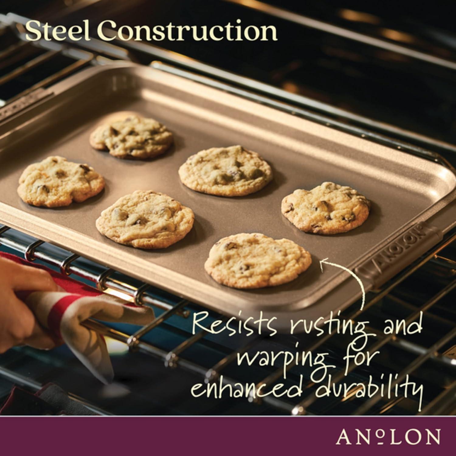 Anolon Bakeware with Silicone Grips 2pc 10"x15" Cookie Pan and 11"x17" Cookie Pan Bronze