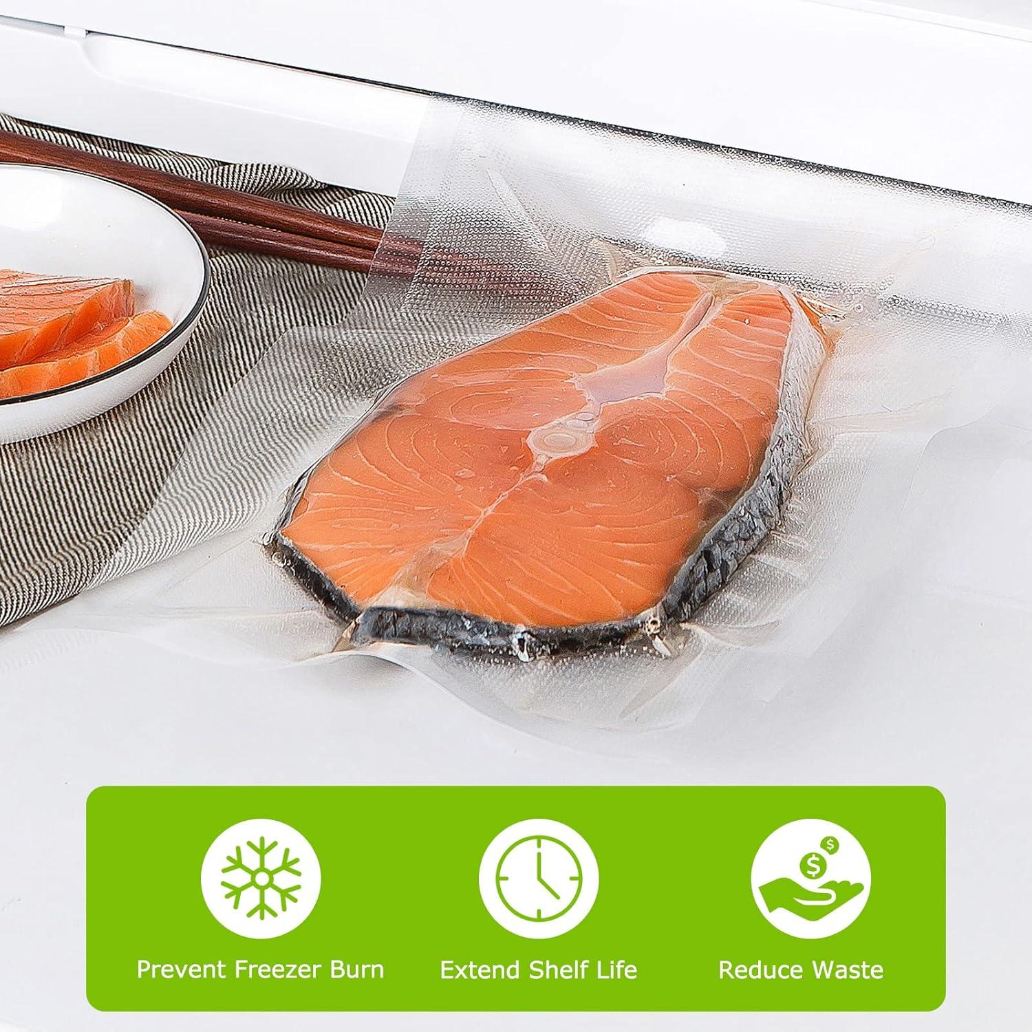 Bonsenkitchen Precut Vacuum Food Sealer Bags 100 Quart 8" x 12", BPA Free, Commercial Grade Textured,Thick Embossed Bags,Storage and Sous Vide Cooking