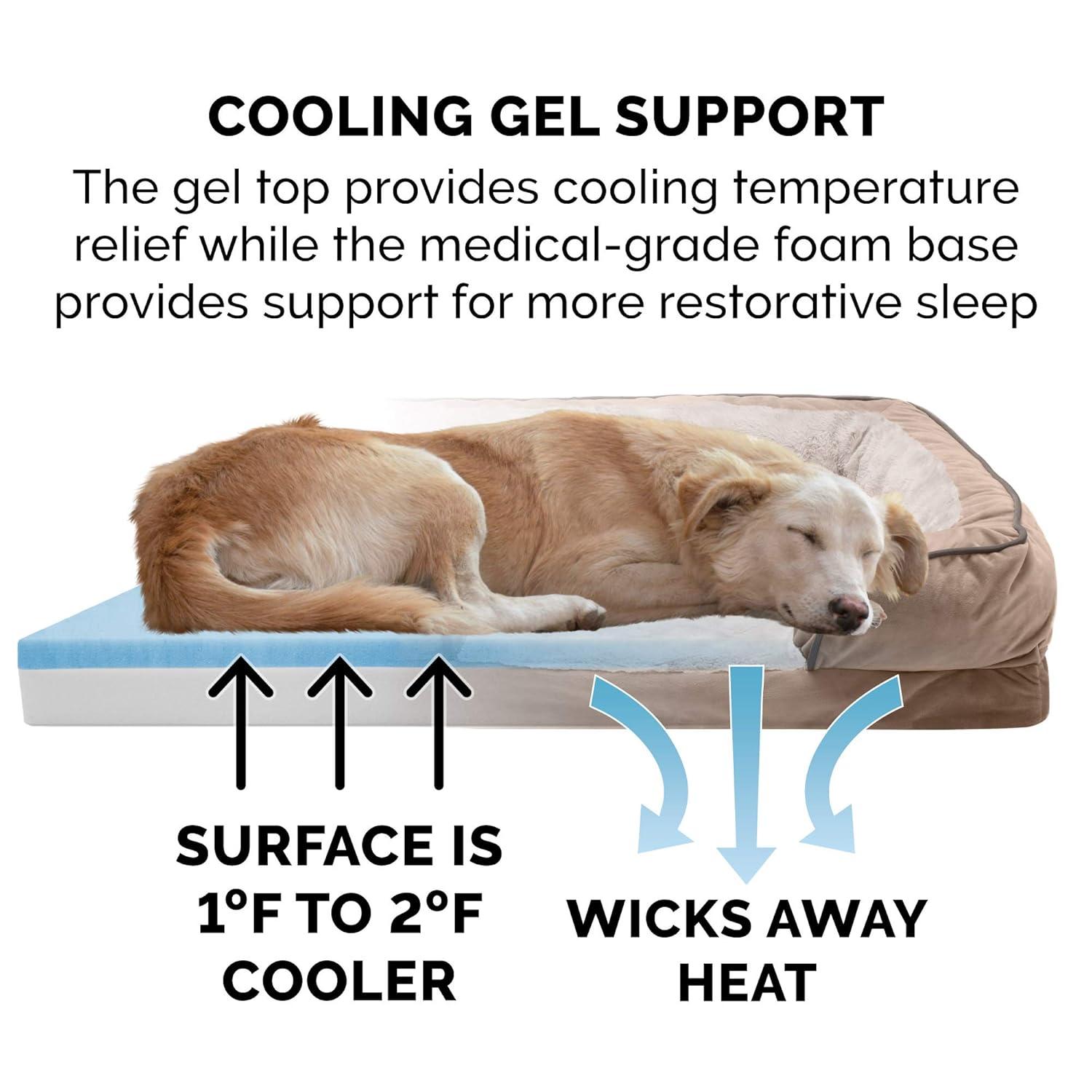 FurHaven Velvet Waves Perfect Comfort Cooling Gel Sofa Dog Bed - Large, Brownstone