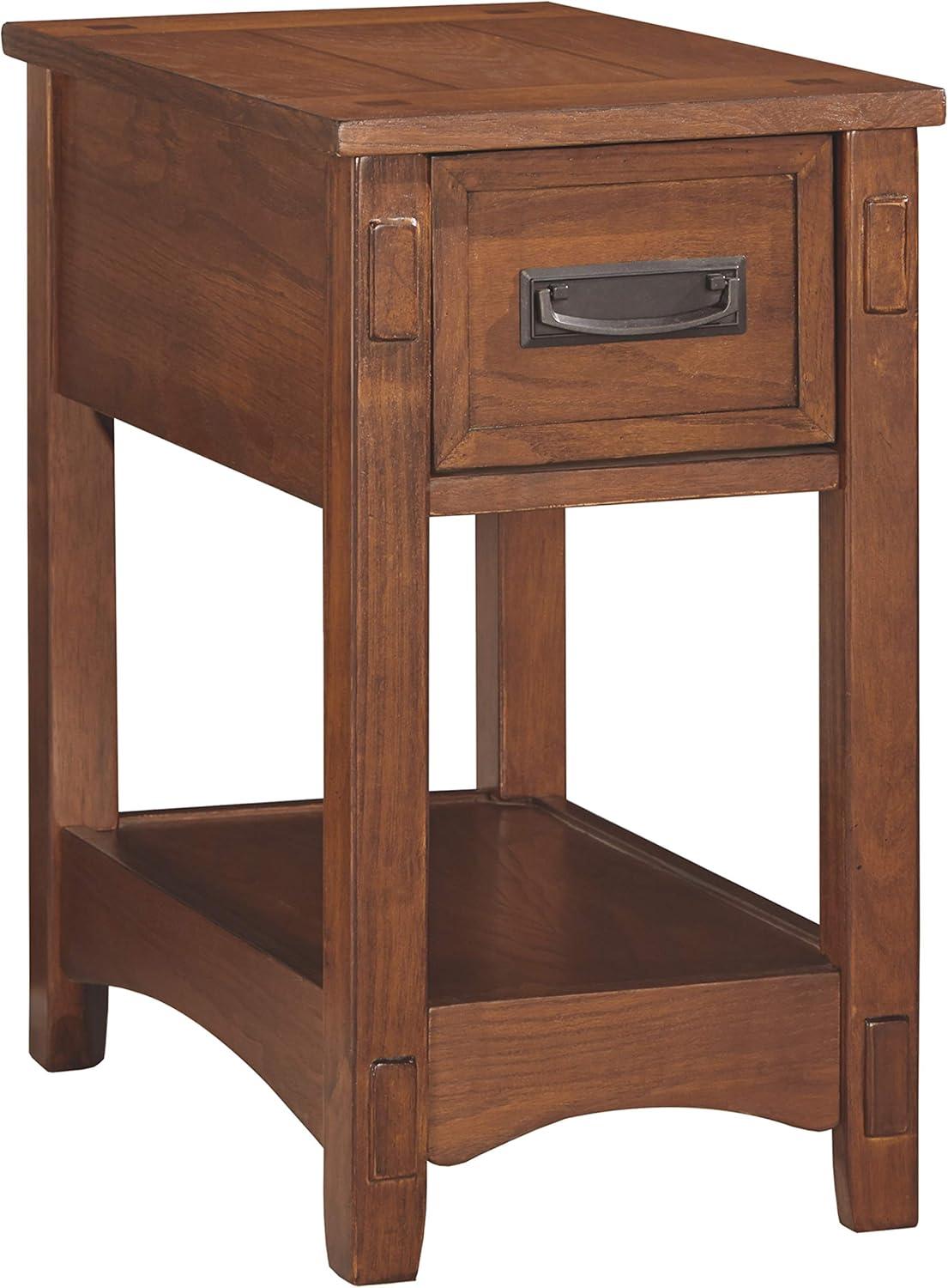 Mission Style 1-Drawer End Table Nightstand in Brown Wood Finish