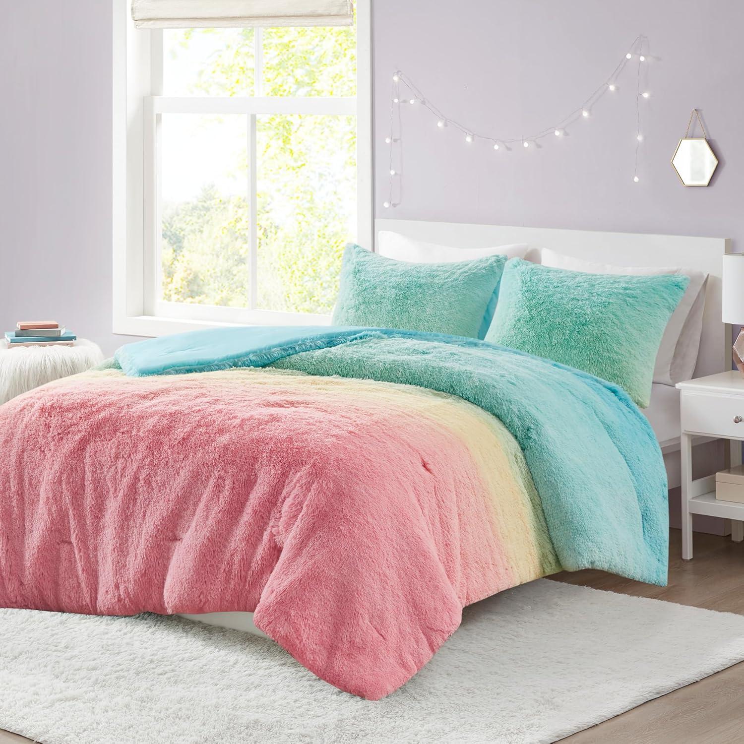 Intelligent Design Pastel Ombre Shaggy Faux Fur Comforter Set