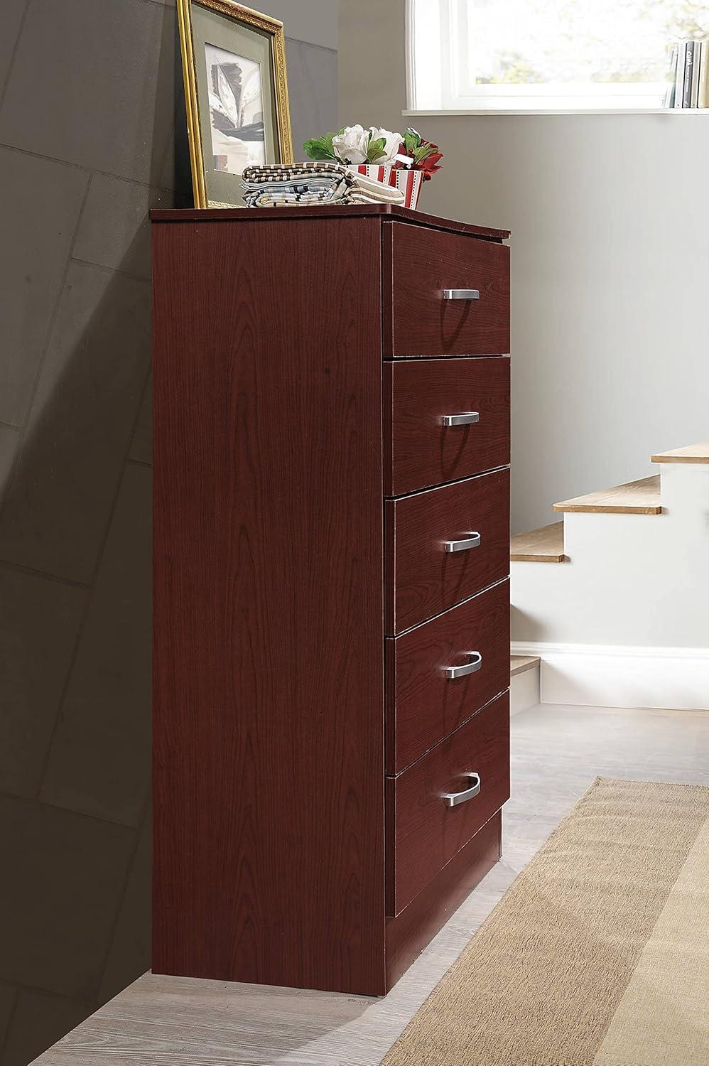 Mahogany 5-Drawer Vertical Chest with Metal Handles