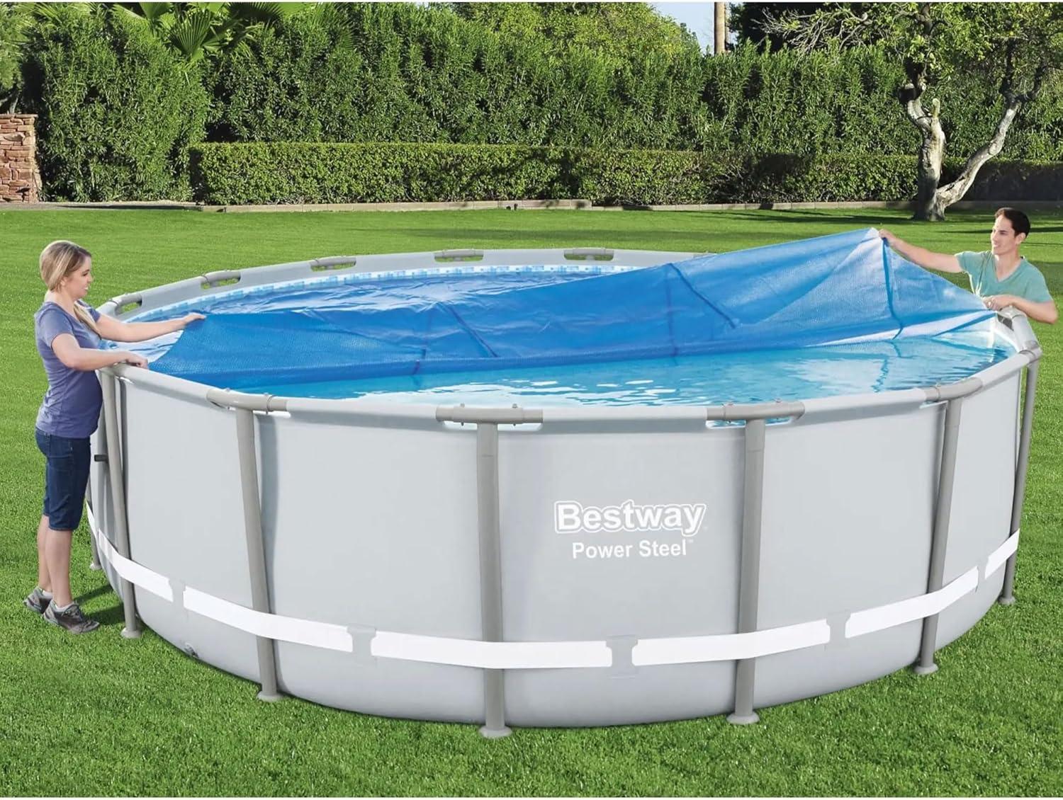 Bestway Flowclear 15 Feet Round Above Ground Solar Pool Cover Only for Pool Water Maintenance of Swimming Pools 16 Feet in Diameter, Blue