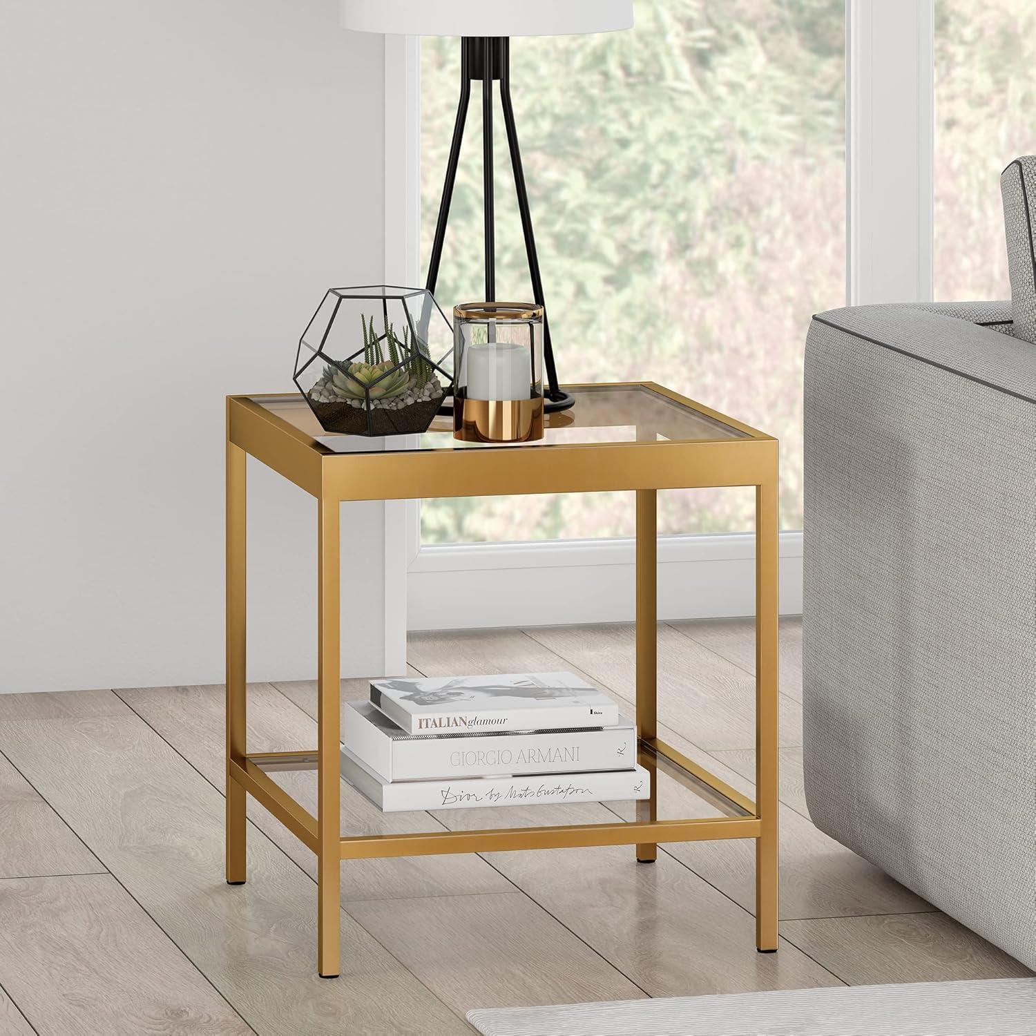 Evelyn&Zoe Alexis 20" Wide Square Side Table, Brass