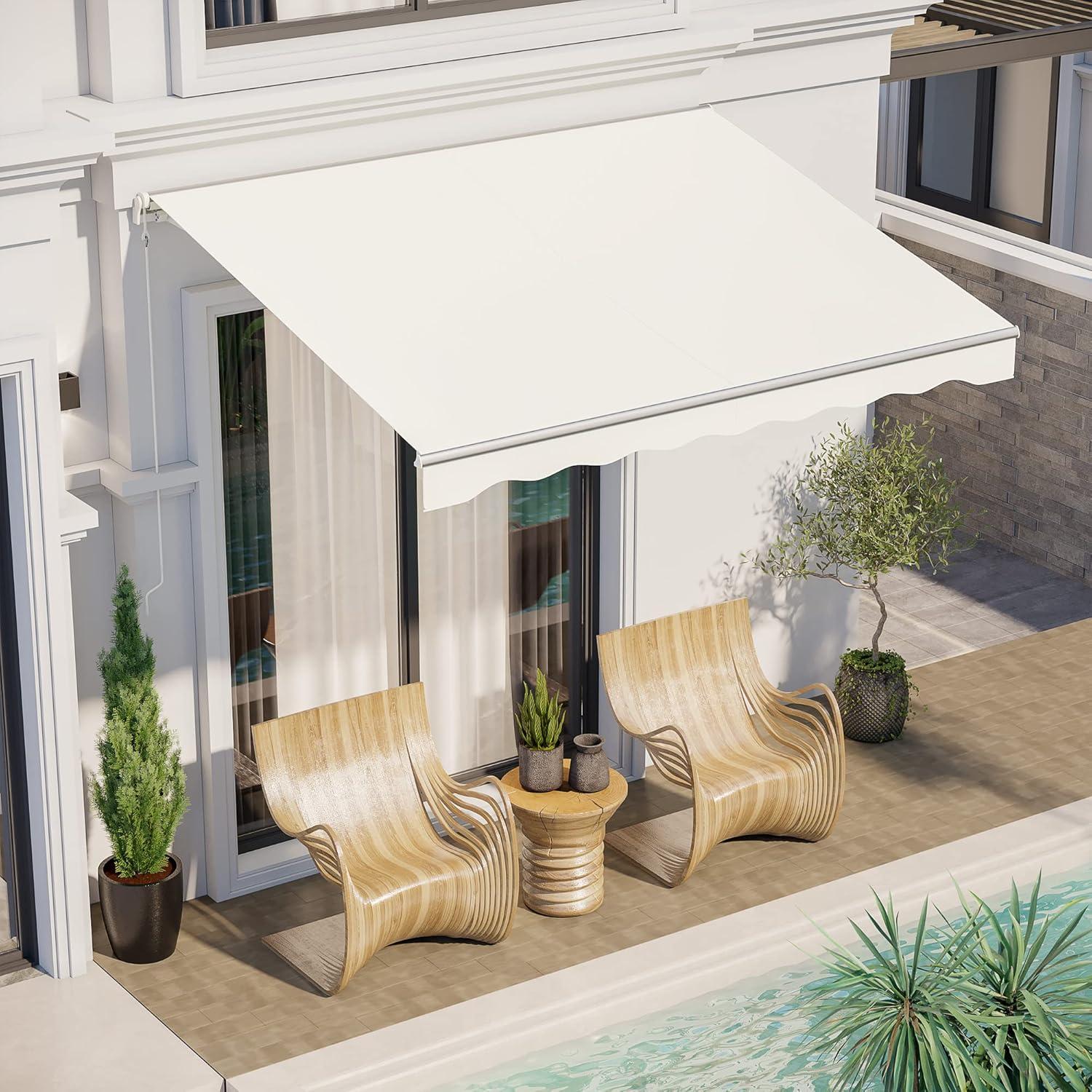 Outsunny 59'' Polyester Cream Cover Motorized Retractable Patio Awning