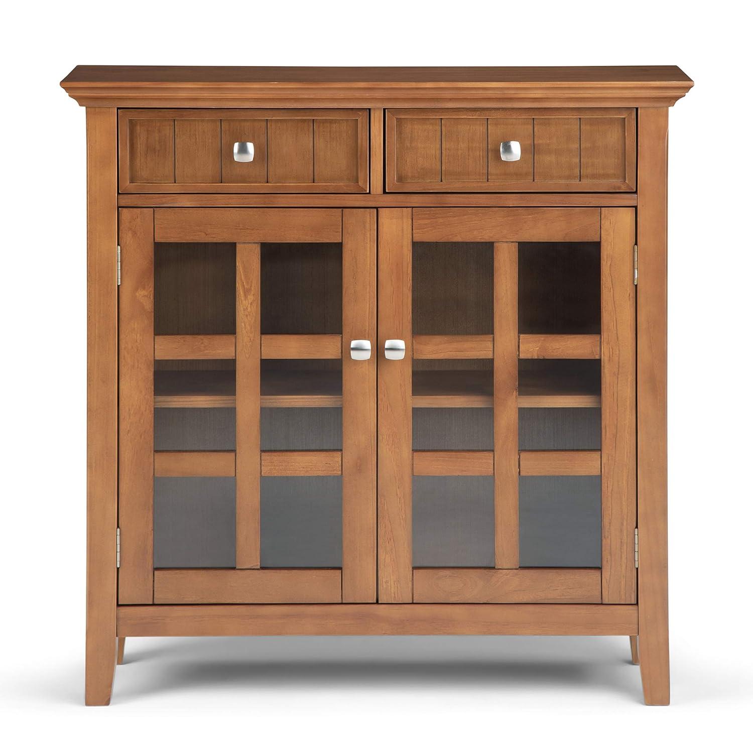 Simpli Home Acadian 36"W Solid Wood 2-Shelf Entryway Storage Cabinet with Glass Doors and 2 Drawers