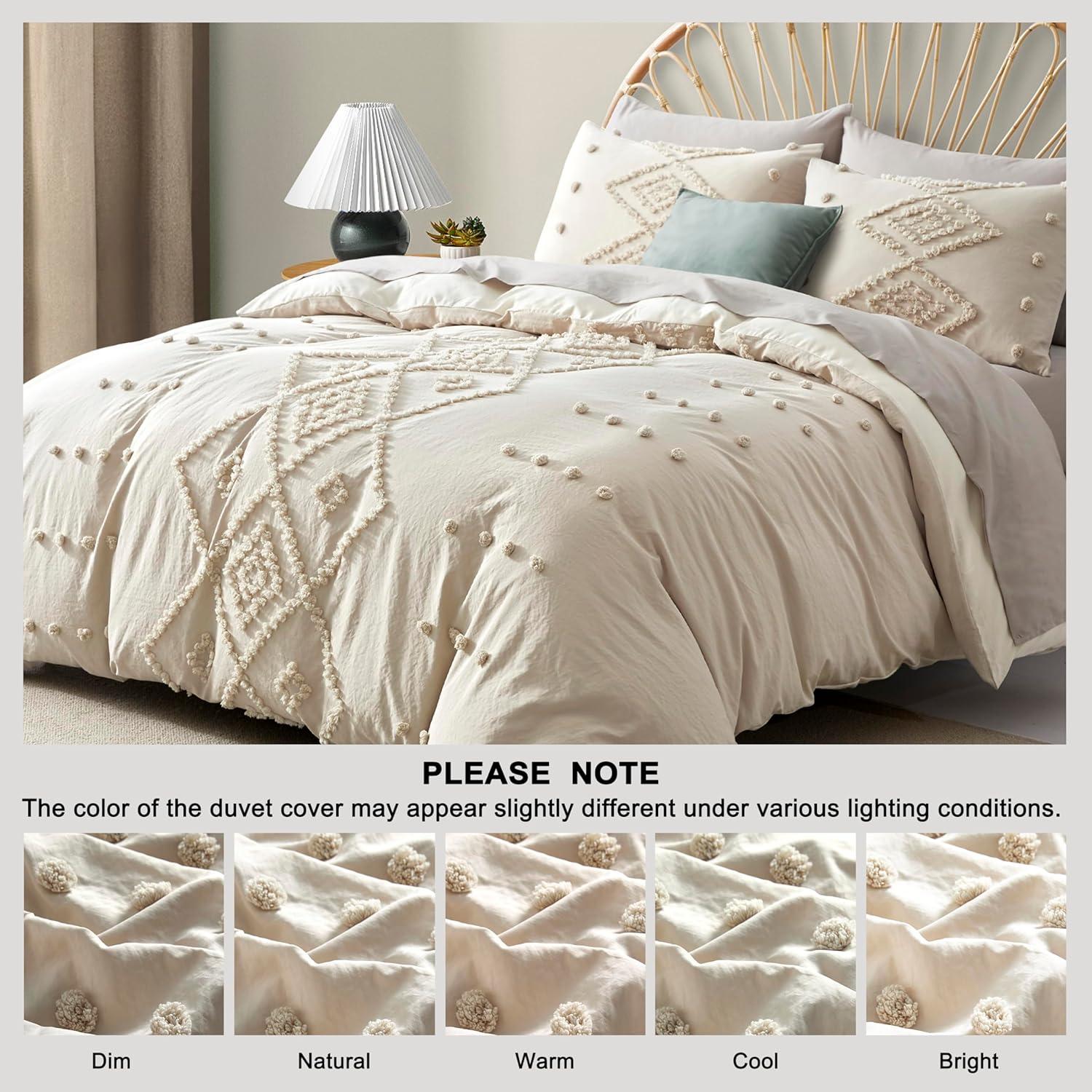 Queen Duvet Cover, Soft Bedding Set for All Seasons, Comforter Set, Boho Embroidery, Multi Colors & Sizes Available(Beige, 3 Pcs, 90"x 90")