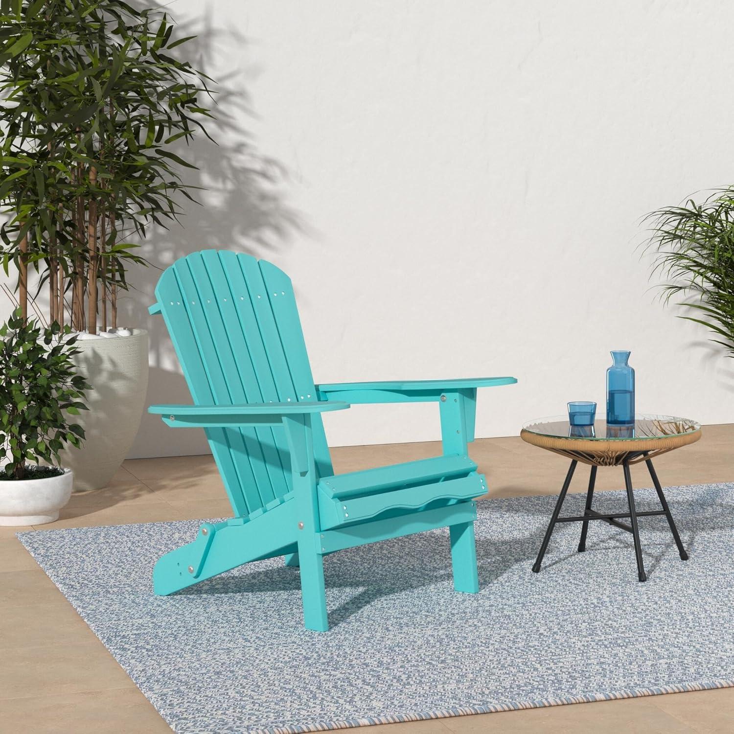 Turquoise Folding Hemlock Wood Adirondack Chair with Arms