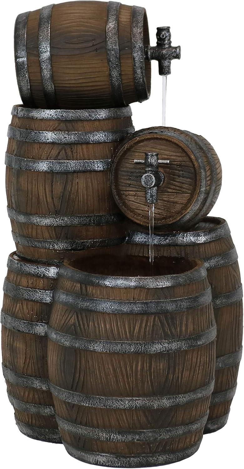 Sunnydaze 29"H Electric Polyresin Stacked Whiskey Barrel Outdoor Water Fountain with LED Lights