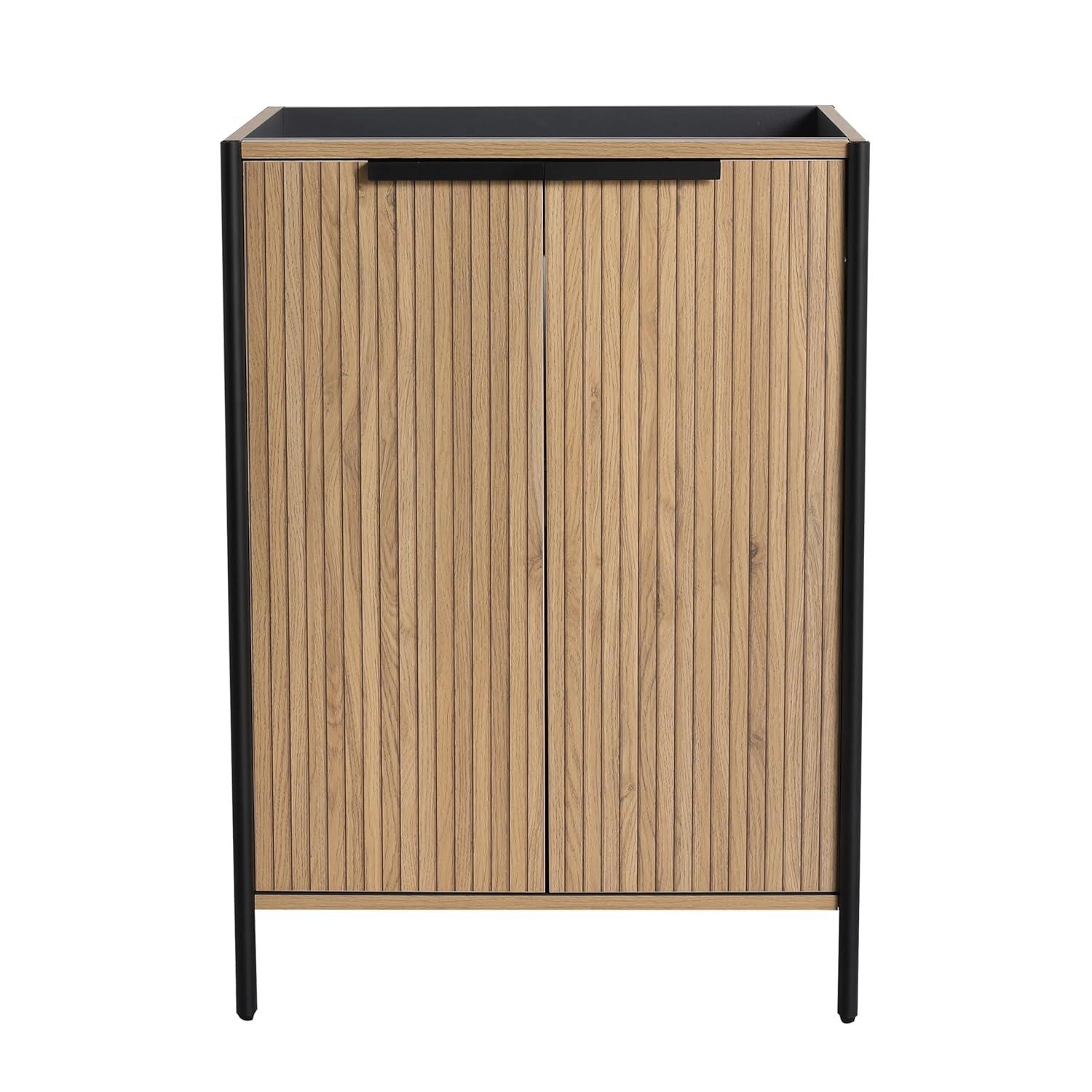 SSLine 24" Bathroom Vanity Cabinet Mid-Century Modern Under-Sink Cabinet Freestanding Bathroom Cabinet with Adjustable Storage Shelves,Natural Brown Stripe (Sink Not Include