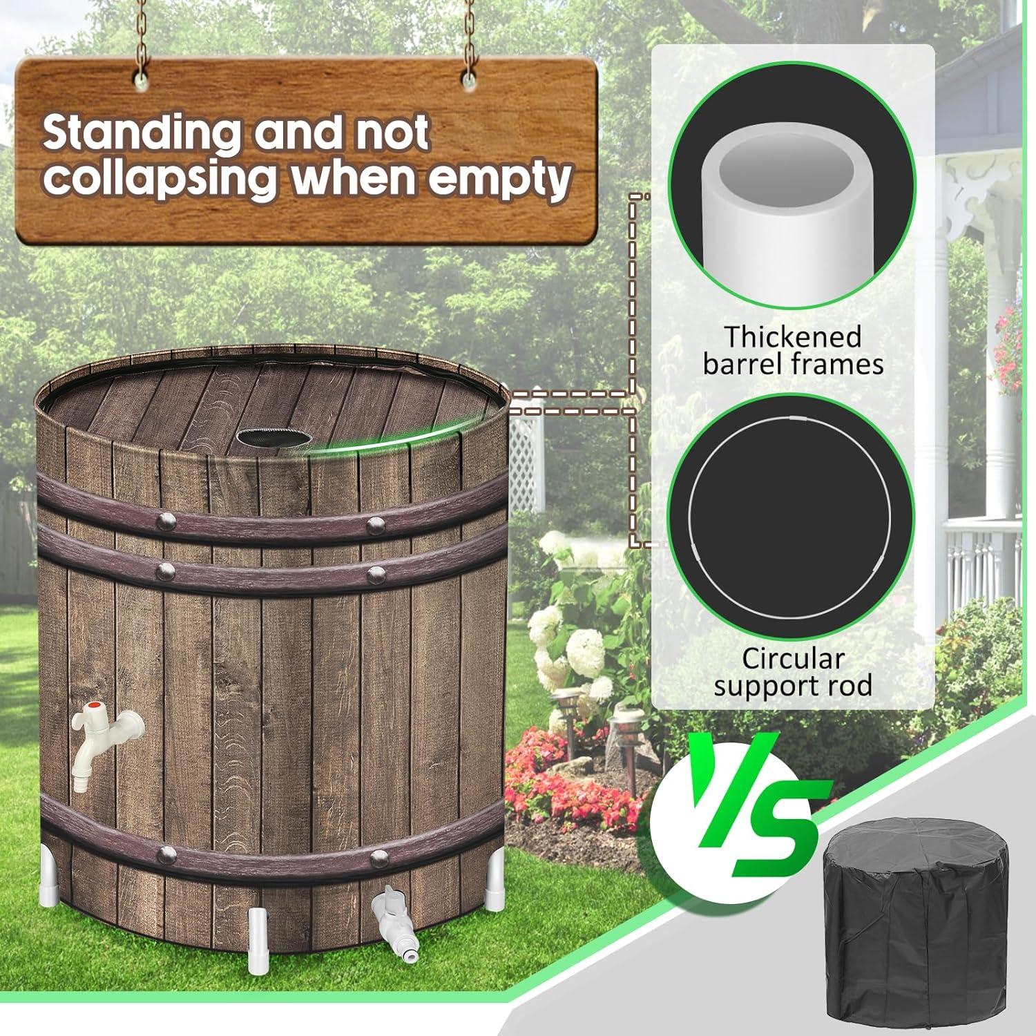 50 Gallon Collapsible Rain Barrel With Filter, Spigots, Overflow Kit For Rainwater Collection