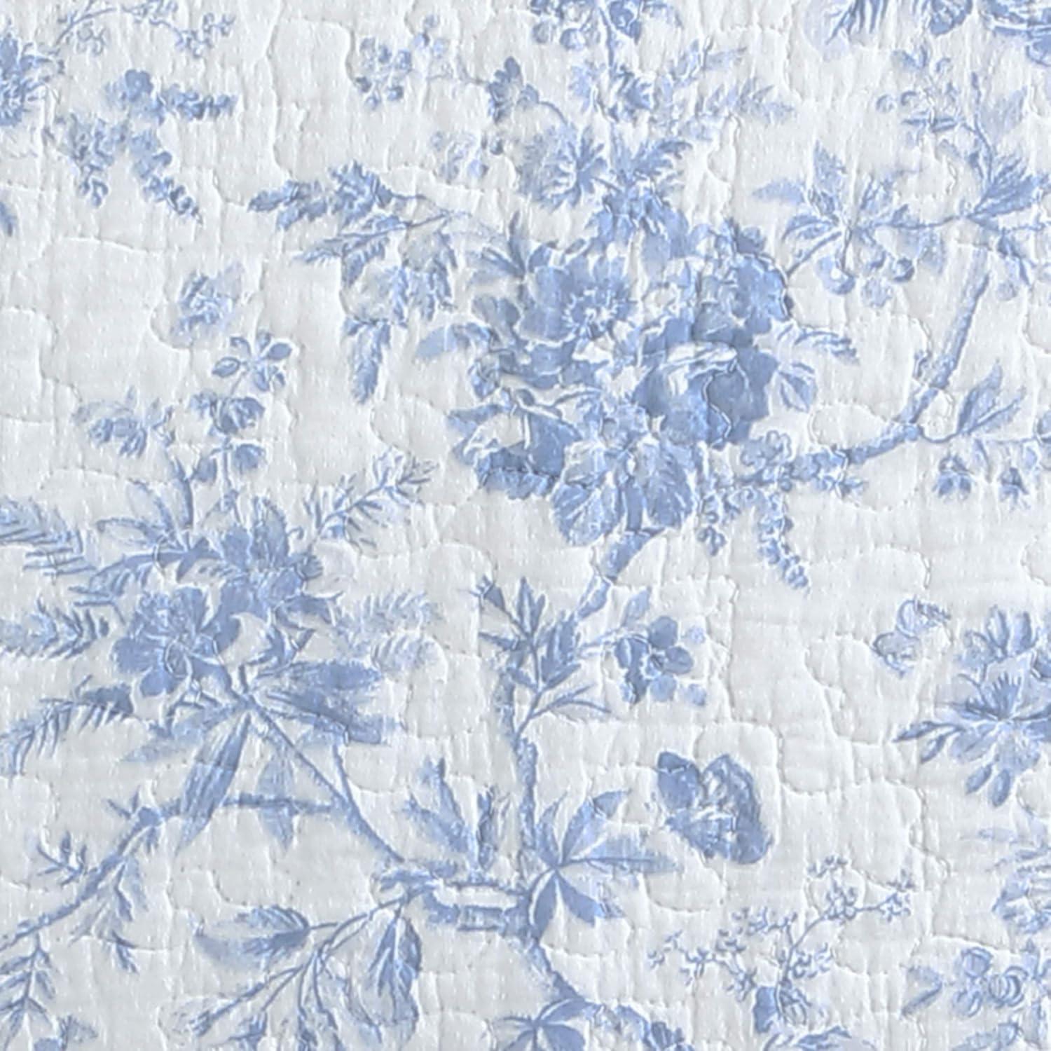 Blue Floral Cotton Reversible Full Quilt Set