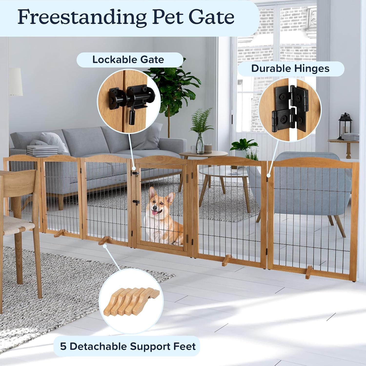 Petmaker PETMAKER Pet Gate - 6-Panel Indoor Folding Dog Fence for Stairs or Doorways - 132.5x31.5-Inch Freestanding Play Pen with Support Feet