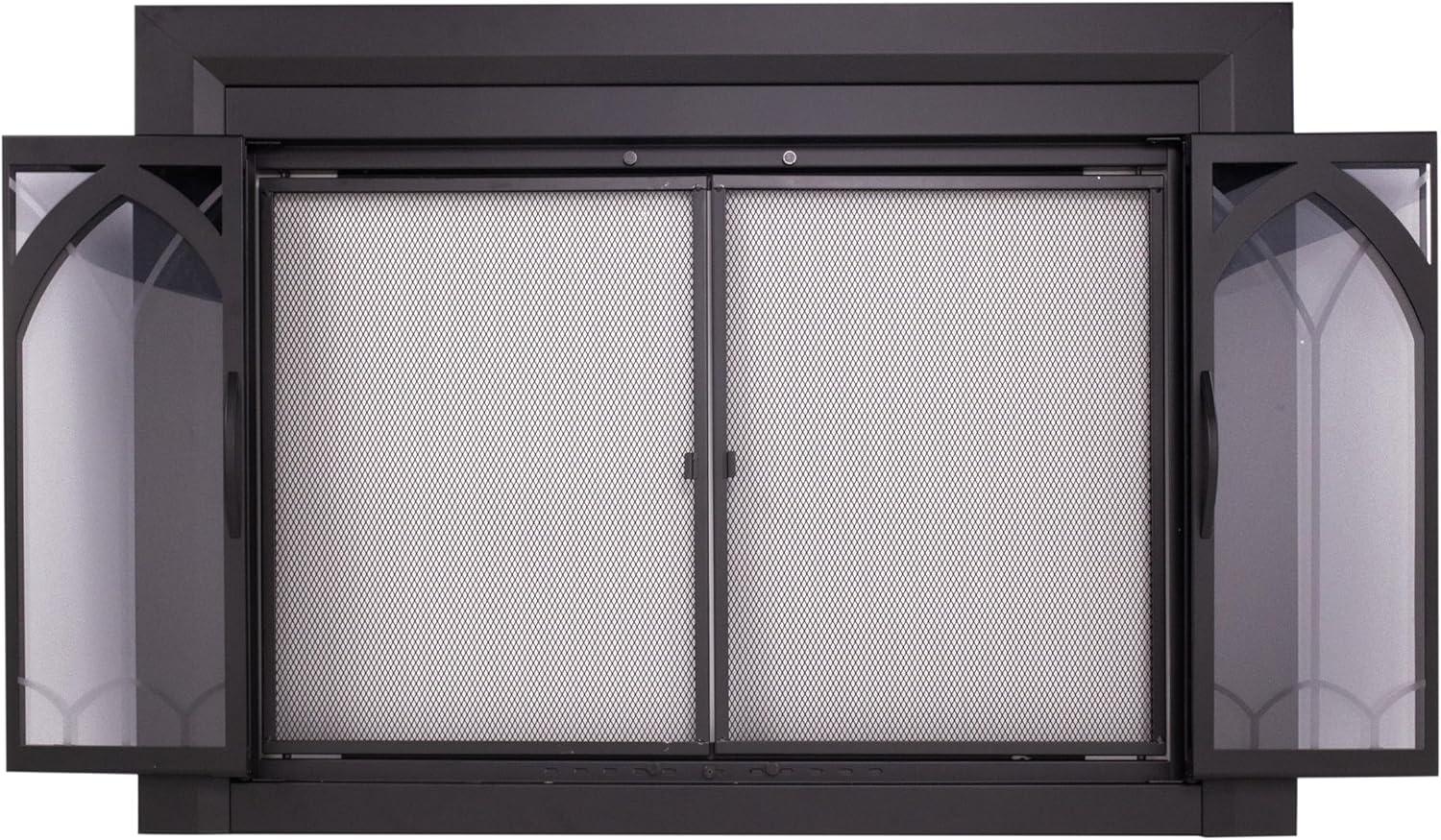 Collin Large Gunmetal Fireplace Glass Doors with Mesh Panels