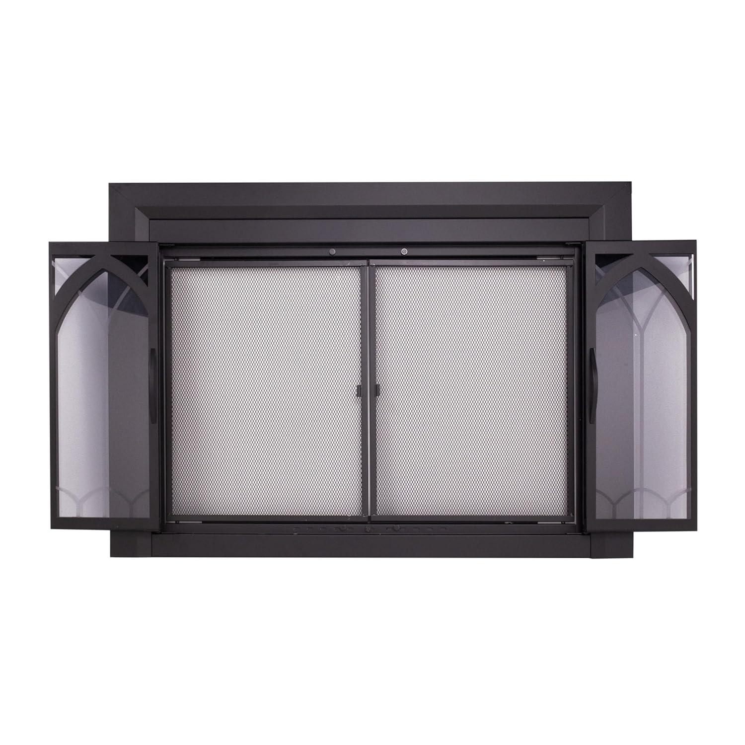 Pleasant Hearth Collin Collection Fireplace Glass Door, Gunmetal - Large