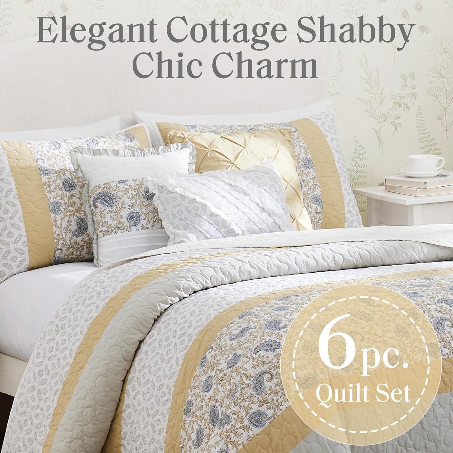 Madison Park Dawn 6 Piece Cotton Percale Quilt Set with Throw Pillows