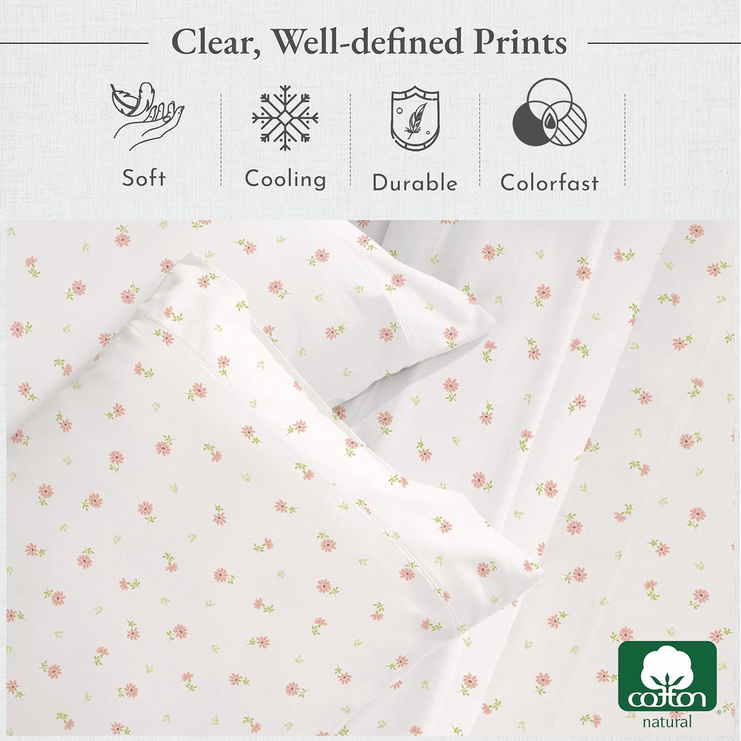 California Design Den Soft Floral Printed Twin Size Sheets Set - 400 Thread Count 100% Cotton Sateen - Soft Floral