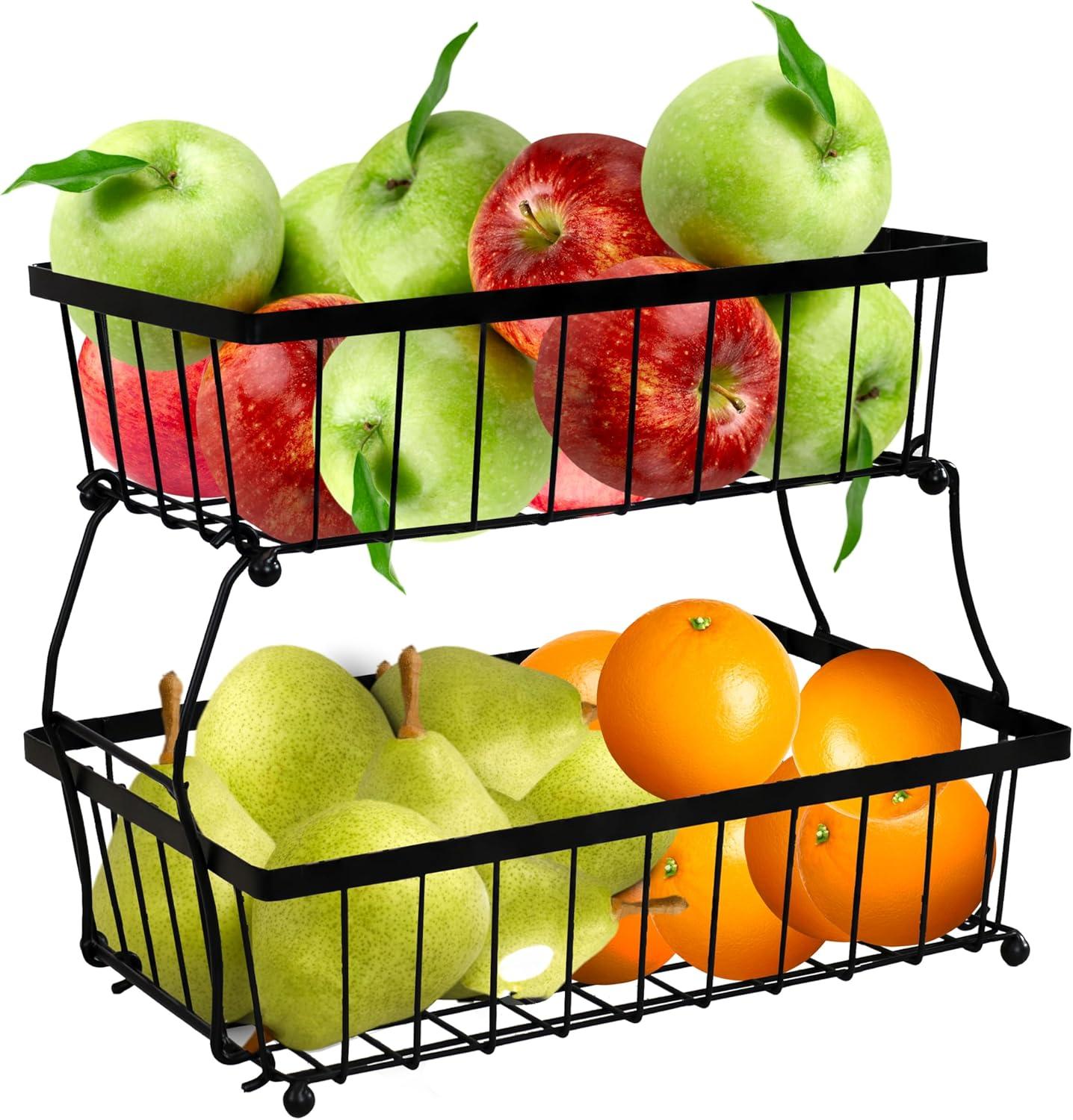 Black Metal 2-Tier Collapsible Fruit Basket