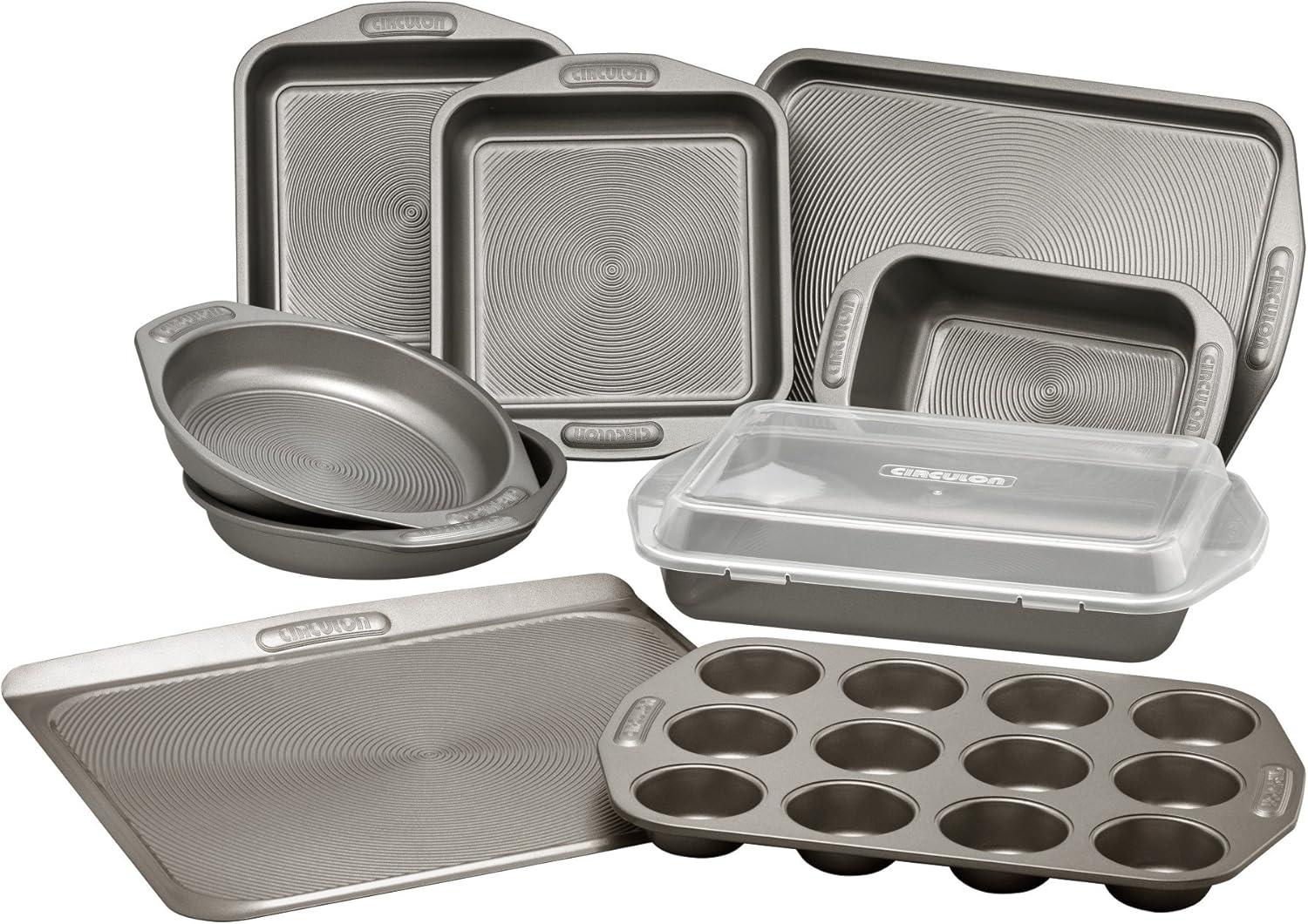 Circulon 10pc Bakeware Nonstick Set Gray: Steel Baking Pan & Cookie Sheet Set, Even-Heating, Dishwasher-Safe