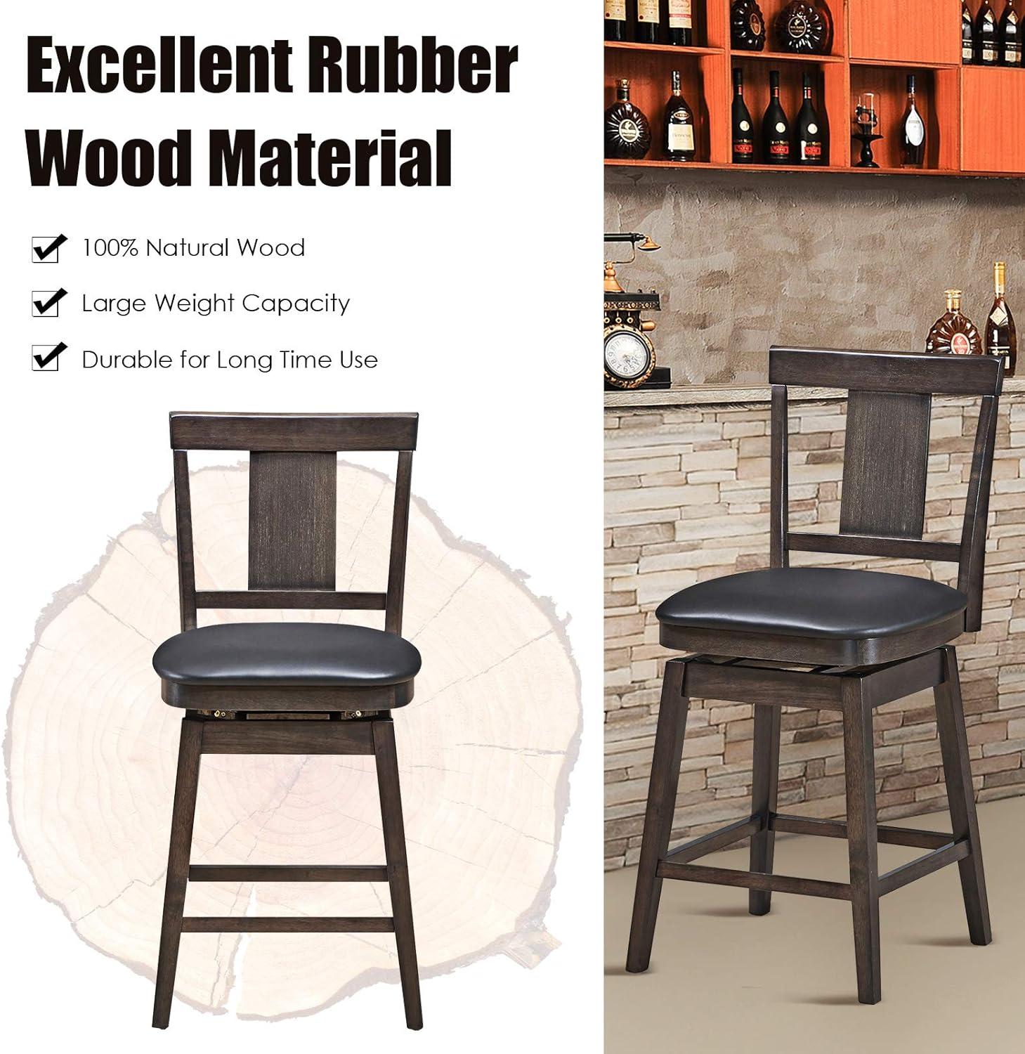 Set of 3 Swivel Bar Stool 24 inch Upholstered Seat Bar Chair Counter Kitchen Pub