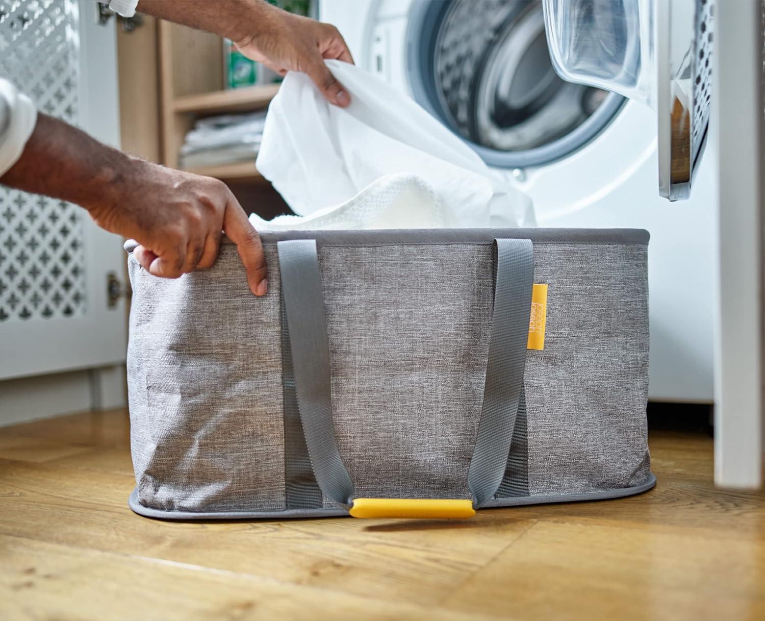 Gray Collapsible 35L Fabric Laundry Basket with Handles