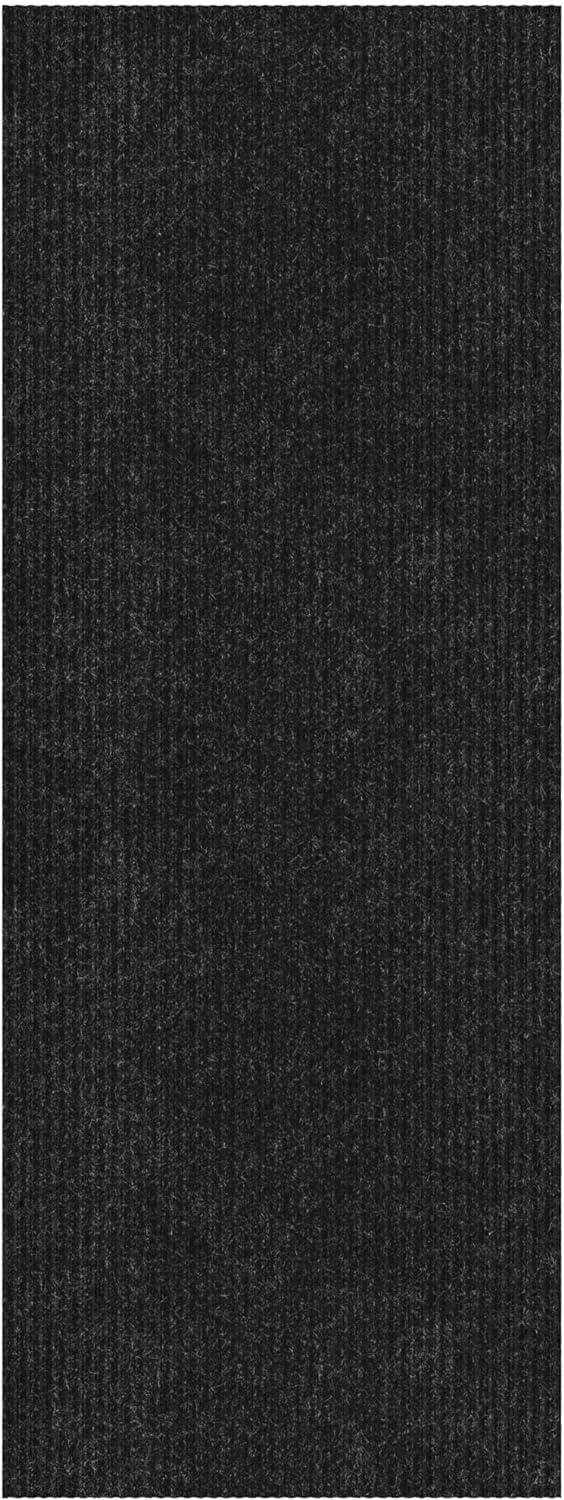 Sweet Home Stores Custom Size Waterproof Non-Slip Rubberback 3x25 Indoor/Outdoor Utility Runner Rug, 2'7" x 25', Black