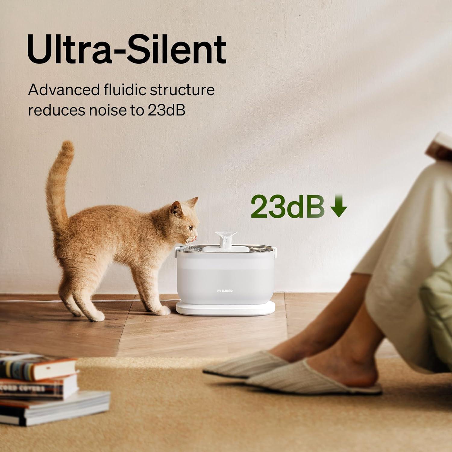 UNIVERSAL WINDOW SOLUTIONS Cat Water Fountain With Wireless Pump, 2.5L/84Oz Pet Water Fountain For Cats Indoor Stainless Steel, Cat Water Dispenser With Two Flow Modes, Pat Fountain For Drinking Easy Clean, BPA-Free
