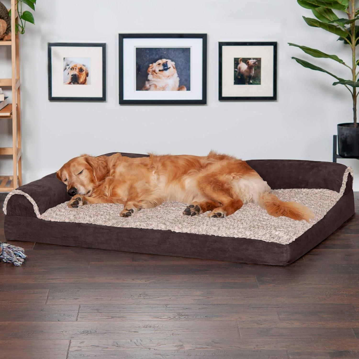 Jumbo Espresso Faux Fur Orthopedic Chaise Dog Bed