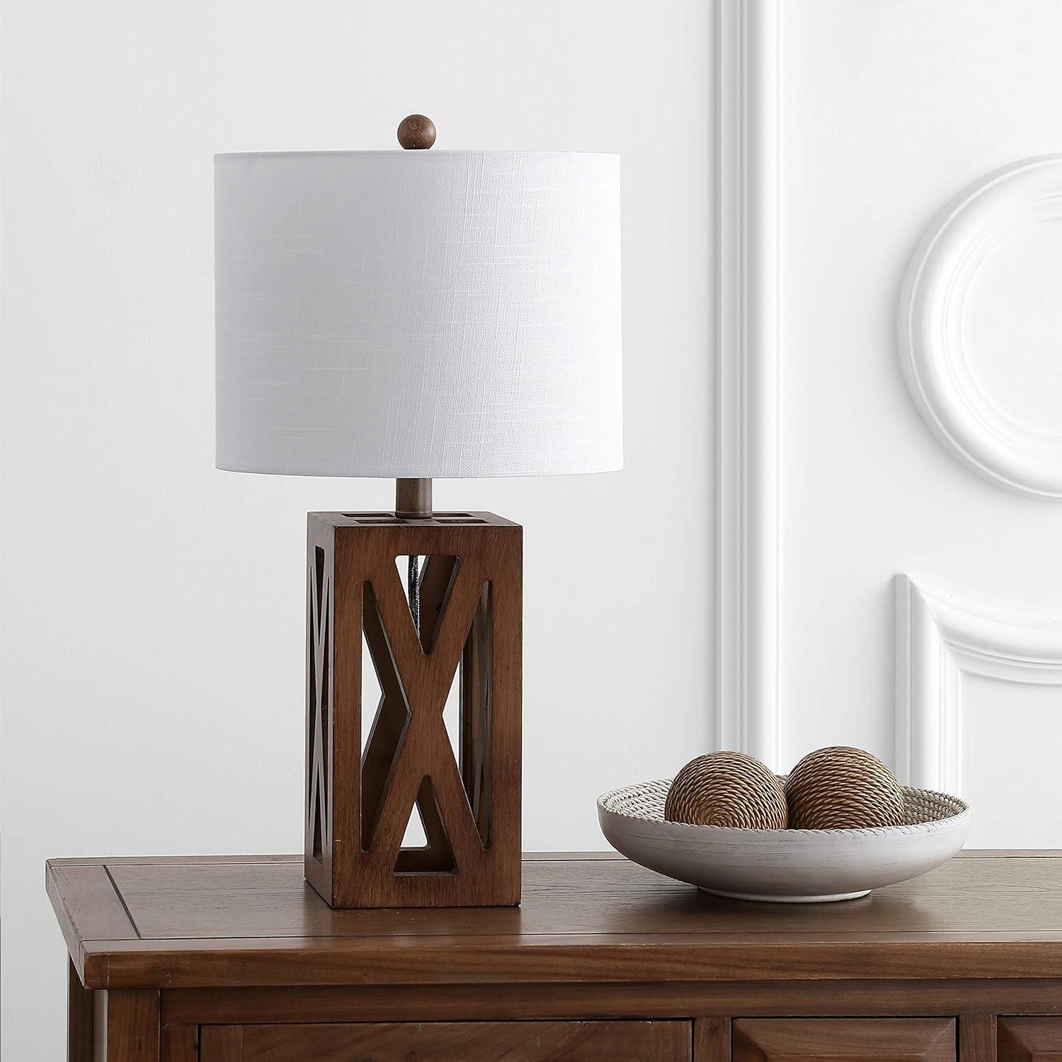 Stewart 21.5" Farmhouse Wood LED Table Lamp, Brown