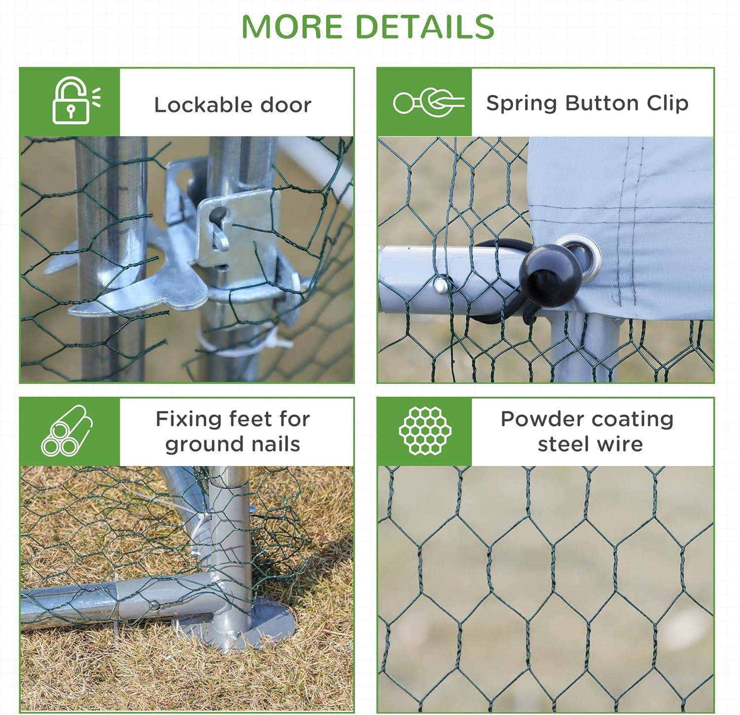 PawHut Large Chicken Coop Metal Chicken Run for Chickens with Waterproof and Anti-UV Cover, Spire Shaped Walk in Fence Cage Hen House for Outdoor and Yard Farm Use, 1" Dia, 23' x 6.6' x 6.4'