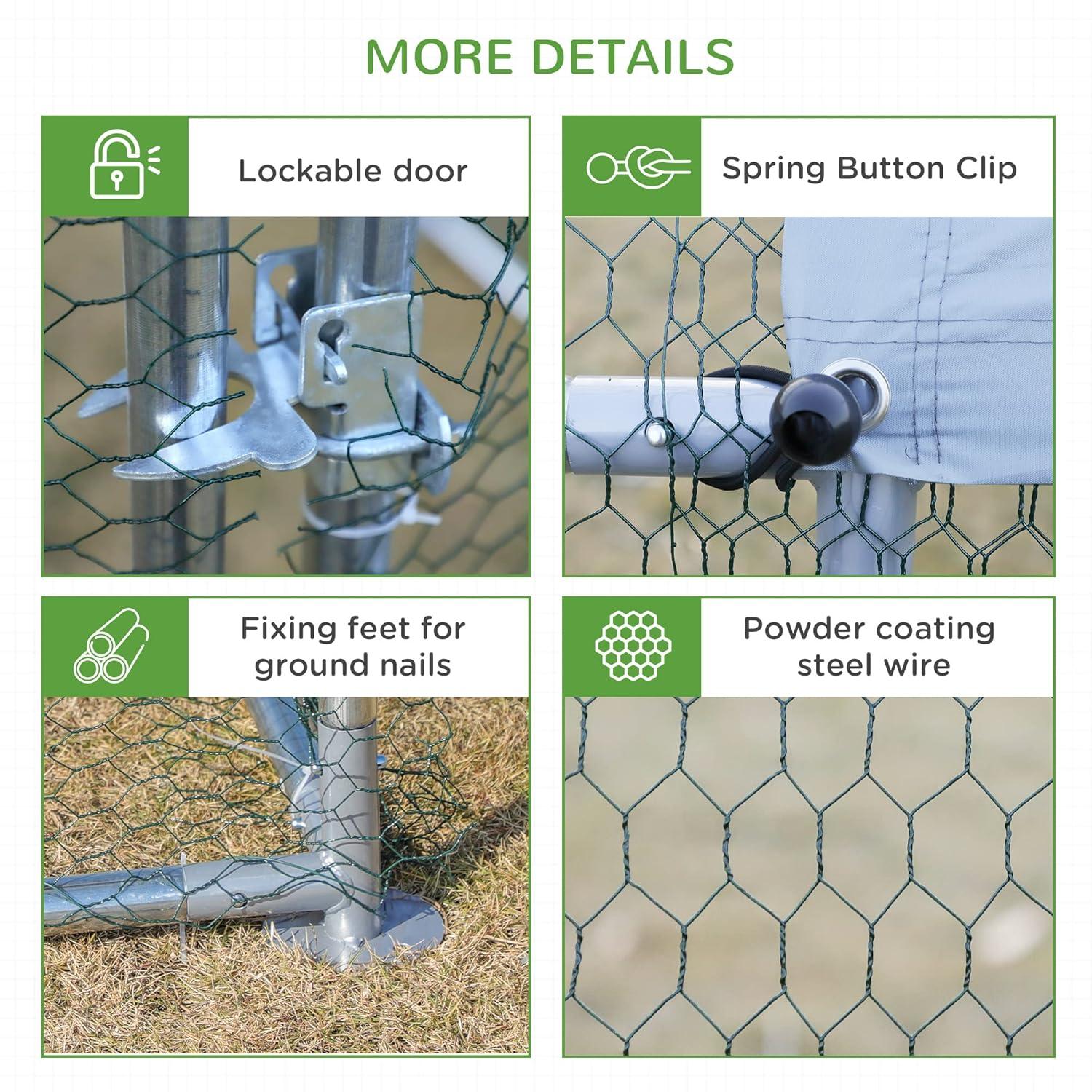 PawHut Large Chicken Coop Metal Chicken Run for Chickens with Waterproof and Anti-UV Cover, Spire Shaped Walk in Fence Cage Hen House for Outdoor and Yard Farm Use, 1" Dia, 23' x 6.6' x 6.4'