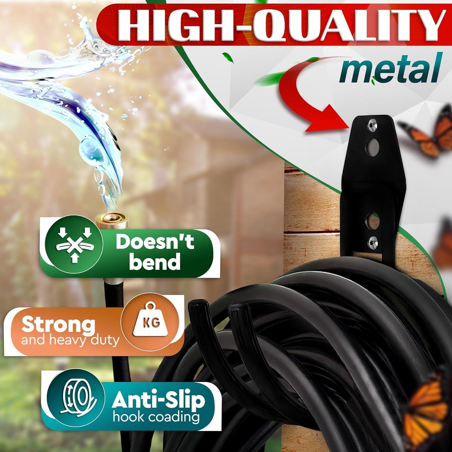 Heavy Duty Black Metal Wall Mounted Garden Hose Holder