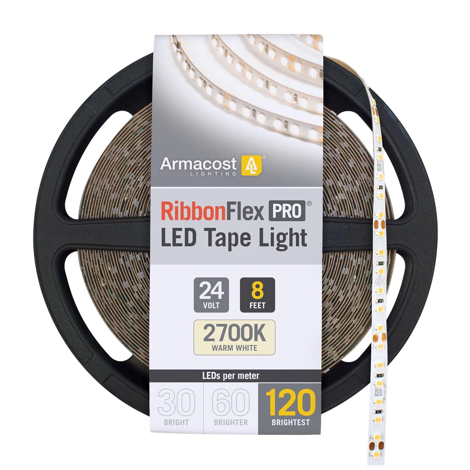 Armacost Lighting RibbonFlex Pro, 24V, 2700K, 120LEDs/M, IP20, 10M Under Cabinet Strip Light 136250