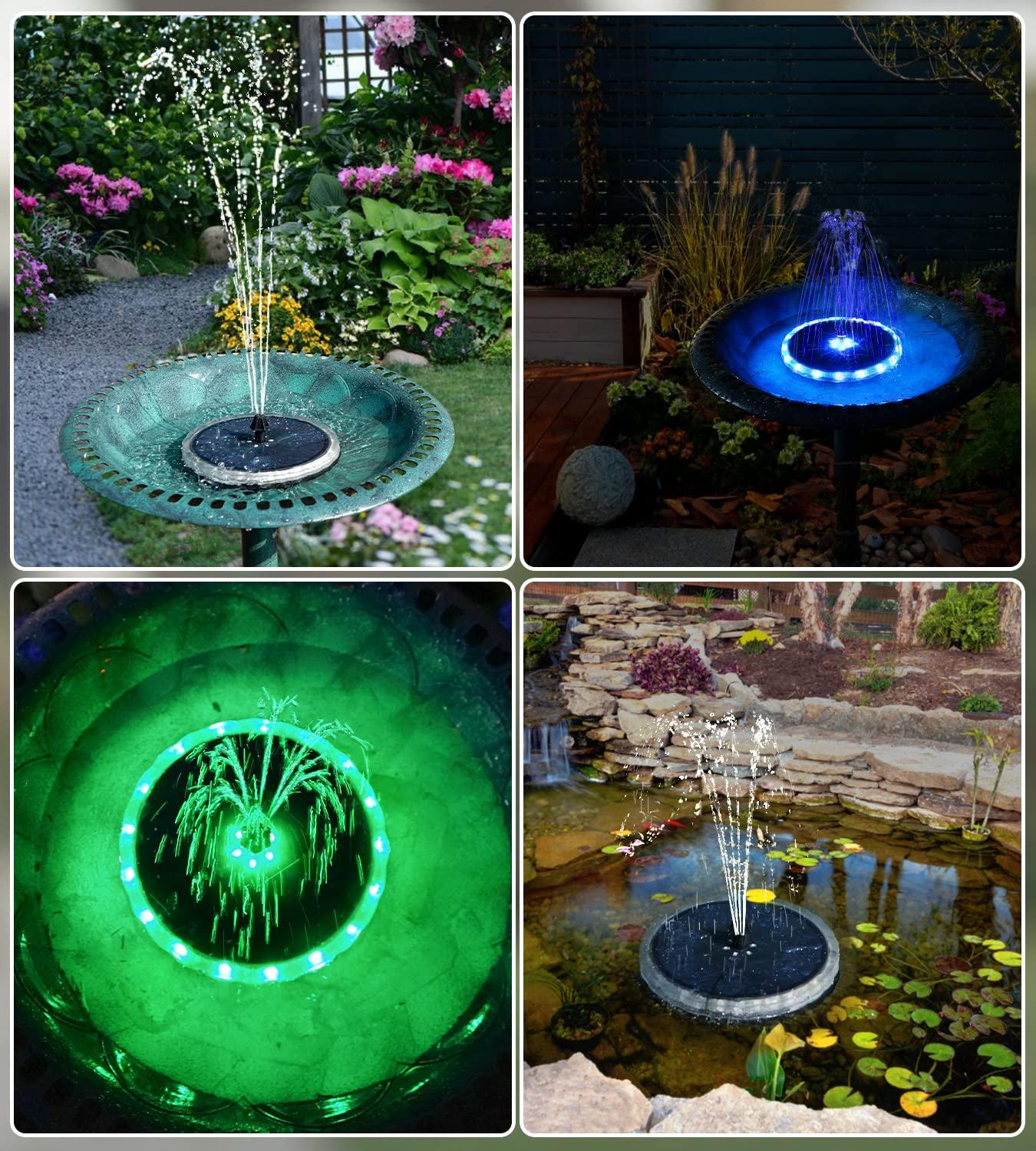Solar Fountain Matte Panel with 4000 mAH Battery, 4W Bird Bath Fountains Solar Power with 8 Nozzles, Floating Solar Fountain Pump for Bird Bath, Garden, Pond, Outdoor (Color Change)