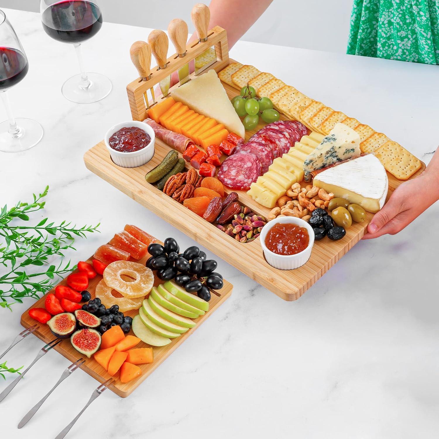 Charcuterie Board Gift Set - Cheese Board & Serving Tray, Large Bamboo Charcuterie Boards, Unique Housewarming Gifts New Home, Wedding Gifts for Women