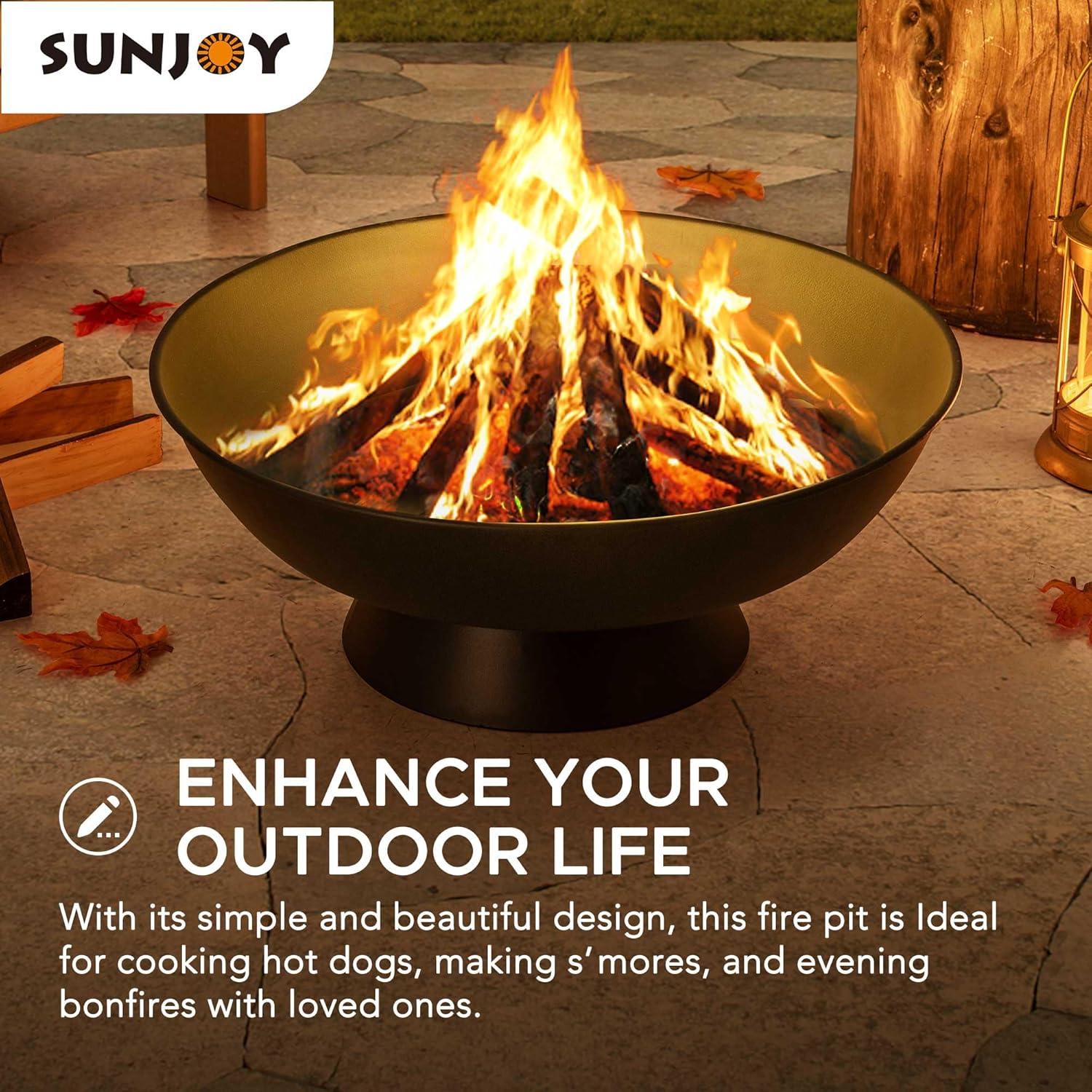 SUNJOY 22 inch,Wood Burning Fire Pit for Backyard,Black Steel