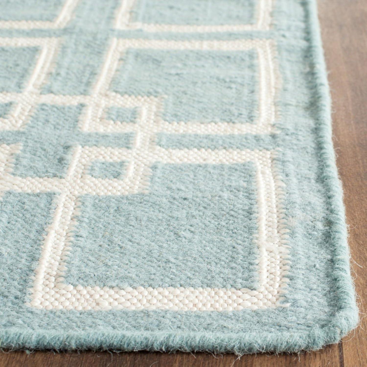 Martha Stewart Flat Weave Wool/Silk/Cotton Geometric Rug in Geyser Blue