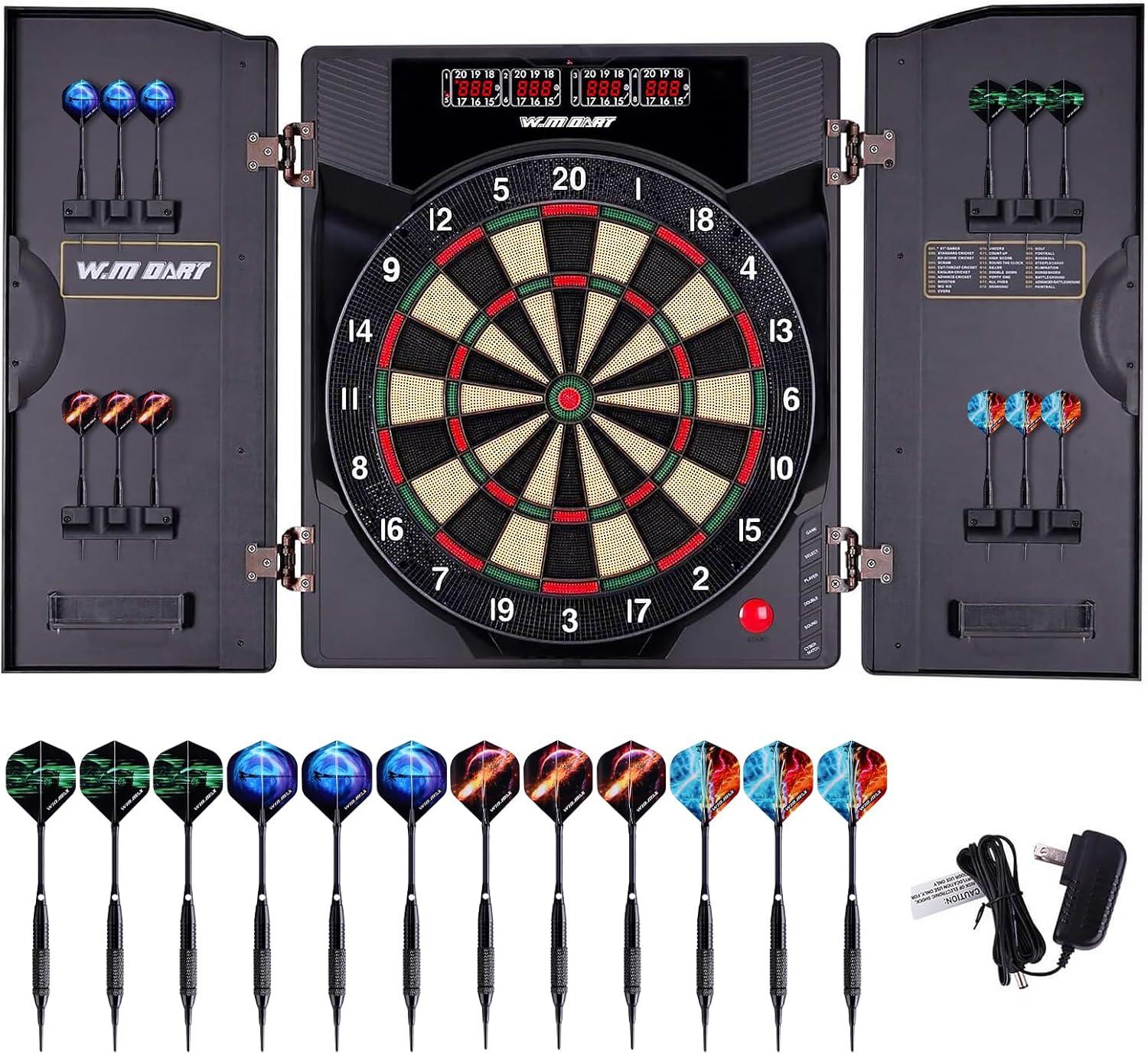 Electronic Dart Board LED Electric Digital Dart Boards for Adults with Cabinet with 12 Soft Tip Dartboard Set