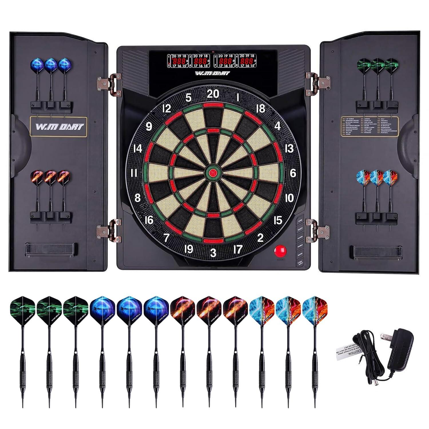 Electronic Dart Board LED Electric Digital Dart Boards for Adults with Cabinet with 12 Soft Tip Dartboard Set