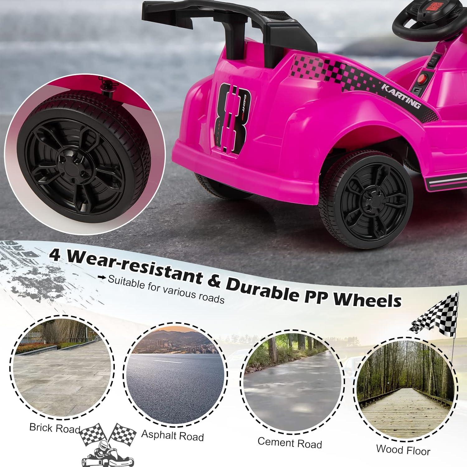 Costway 6V Electric Go Kart for Kids Electric Ride On Car w/ 2.4G Remote Control w/Soft Start Sound and Music Function Pink