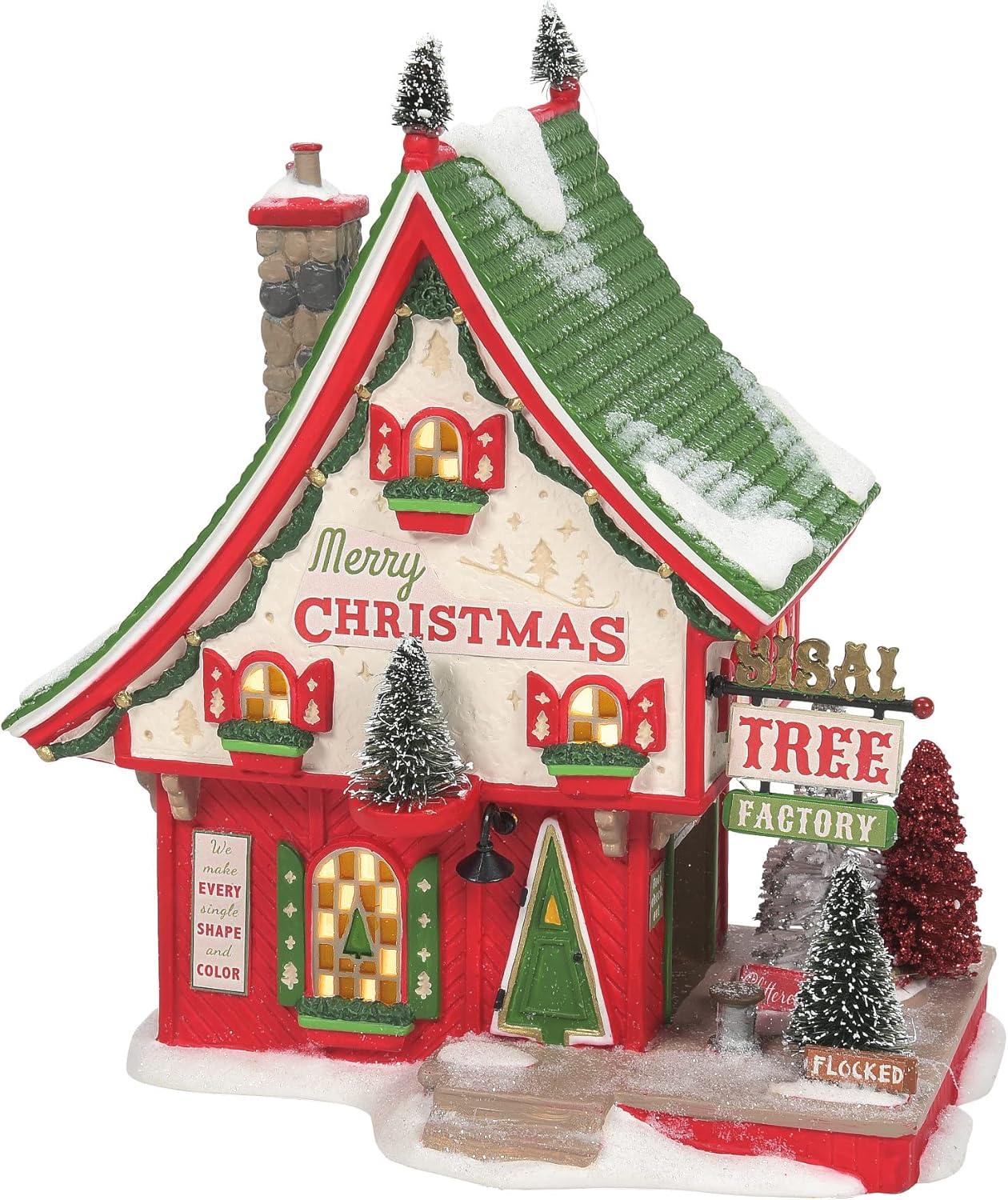 Department 56 House 7.75 In North Pole Sisal Tree Factory Merry Christmas Village Buildings