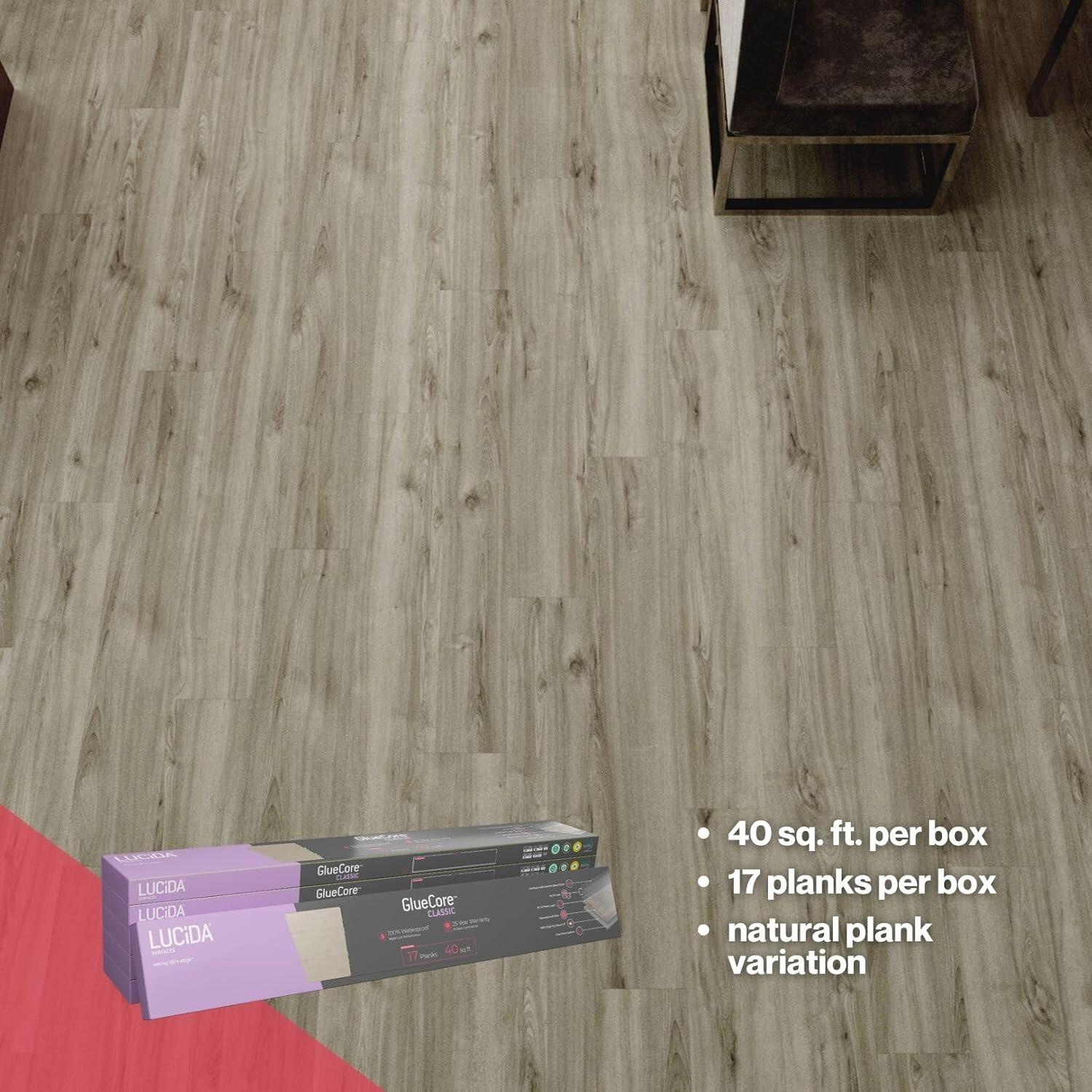 Lucida USA GlueCore Classic 22mil x 7.3" W x 48" L Glue Down Vinyl Tile Flooring