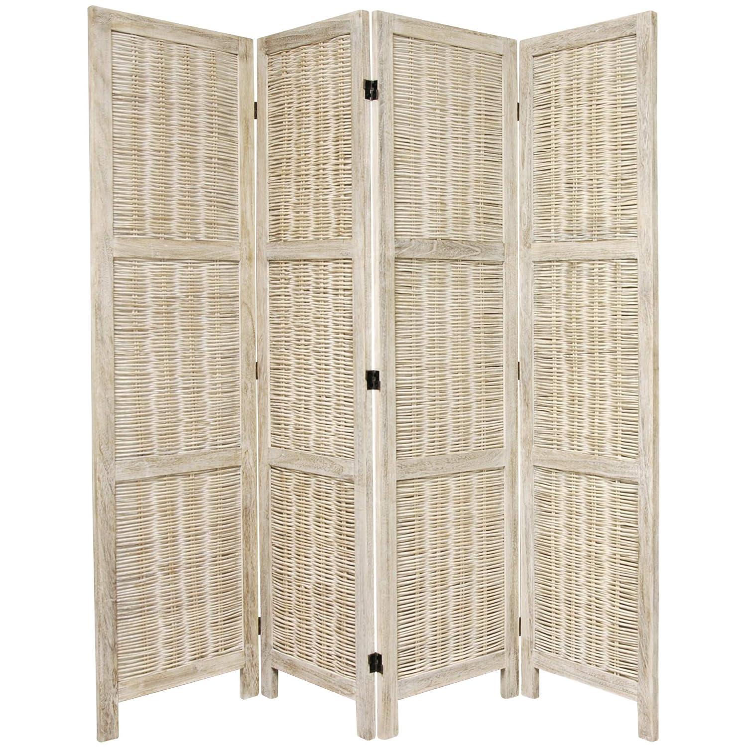 5 1/2 ft. Tall Bamboo Matchstick Woven Room Divider - Burnt White (4 Panel)