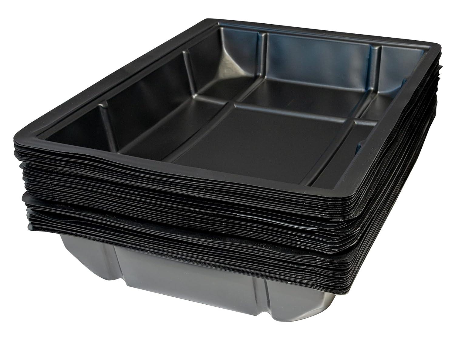 Black Rectangular Disposable Plastic Litter Trays, 50-Pack
