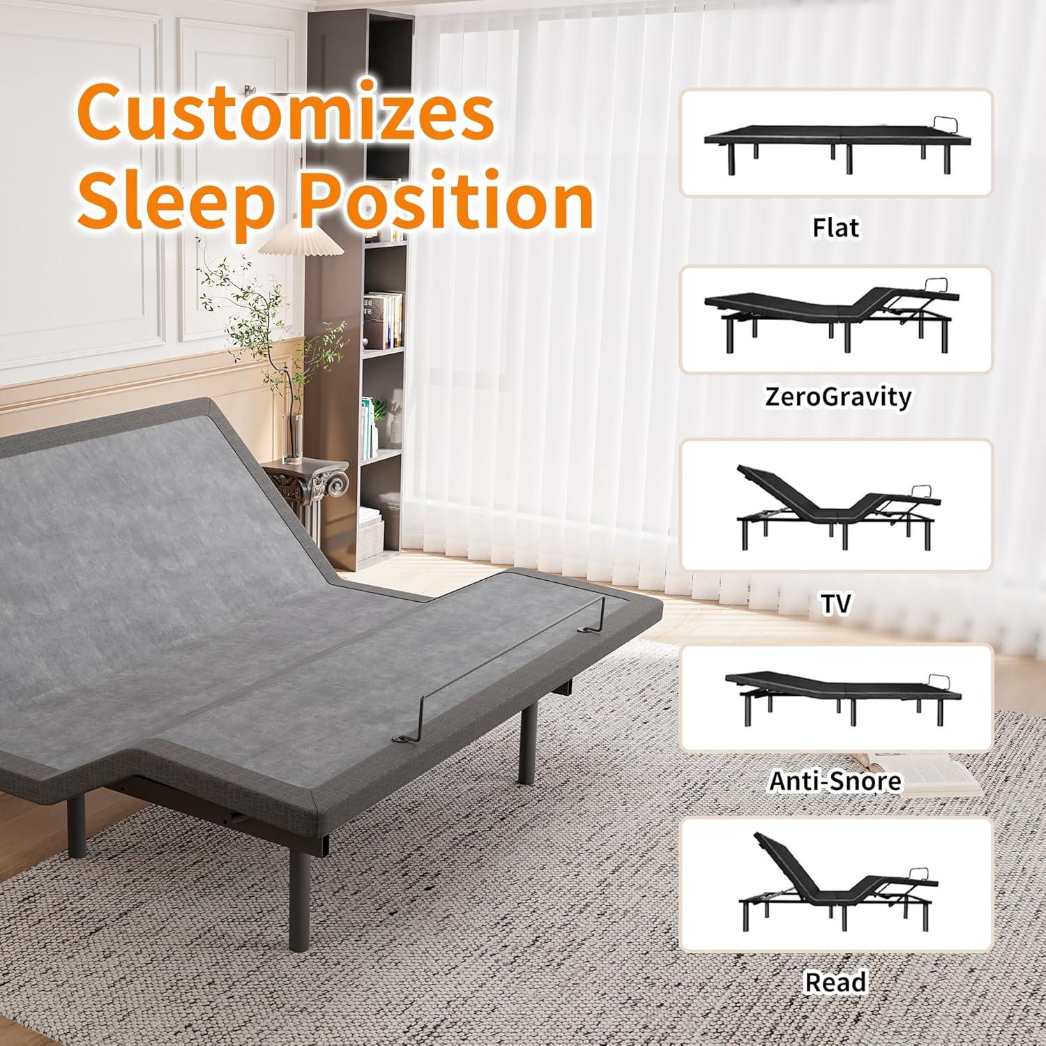 E3100 Zero Gravity Adjustable Bed, Massage, Wireless Remote & App Control, 14'' Ultra-Plush Black Mattress Included