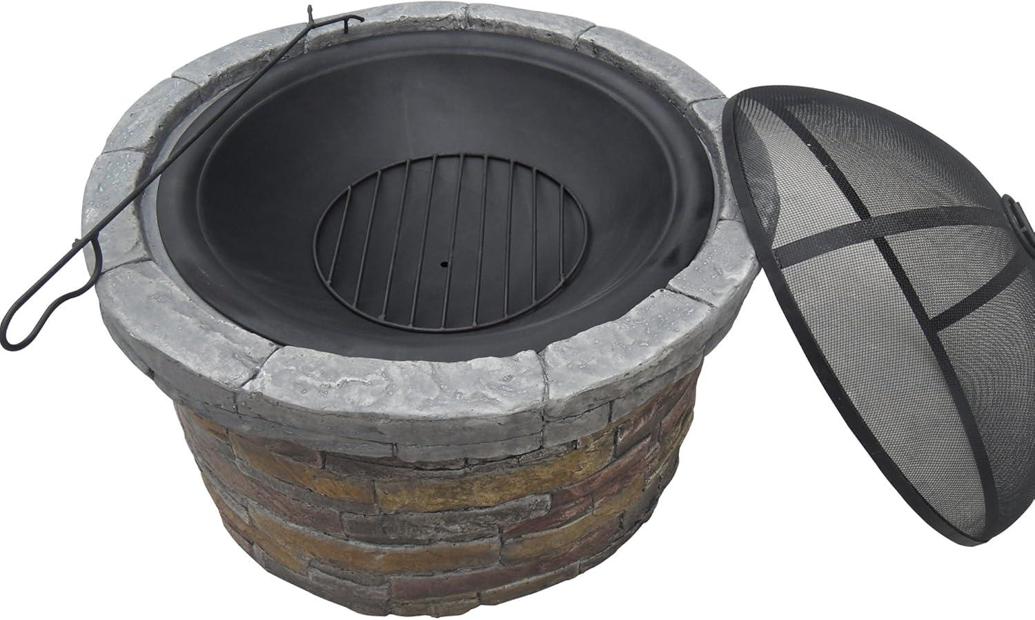 Annotto Teamson Home 26.5" Outdoor Round Faux Stone Wood Burning Fire Pit